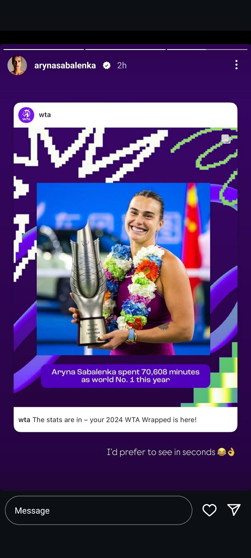 Aryna Sabalenka's Instagram story