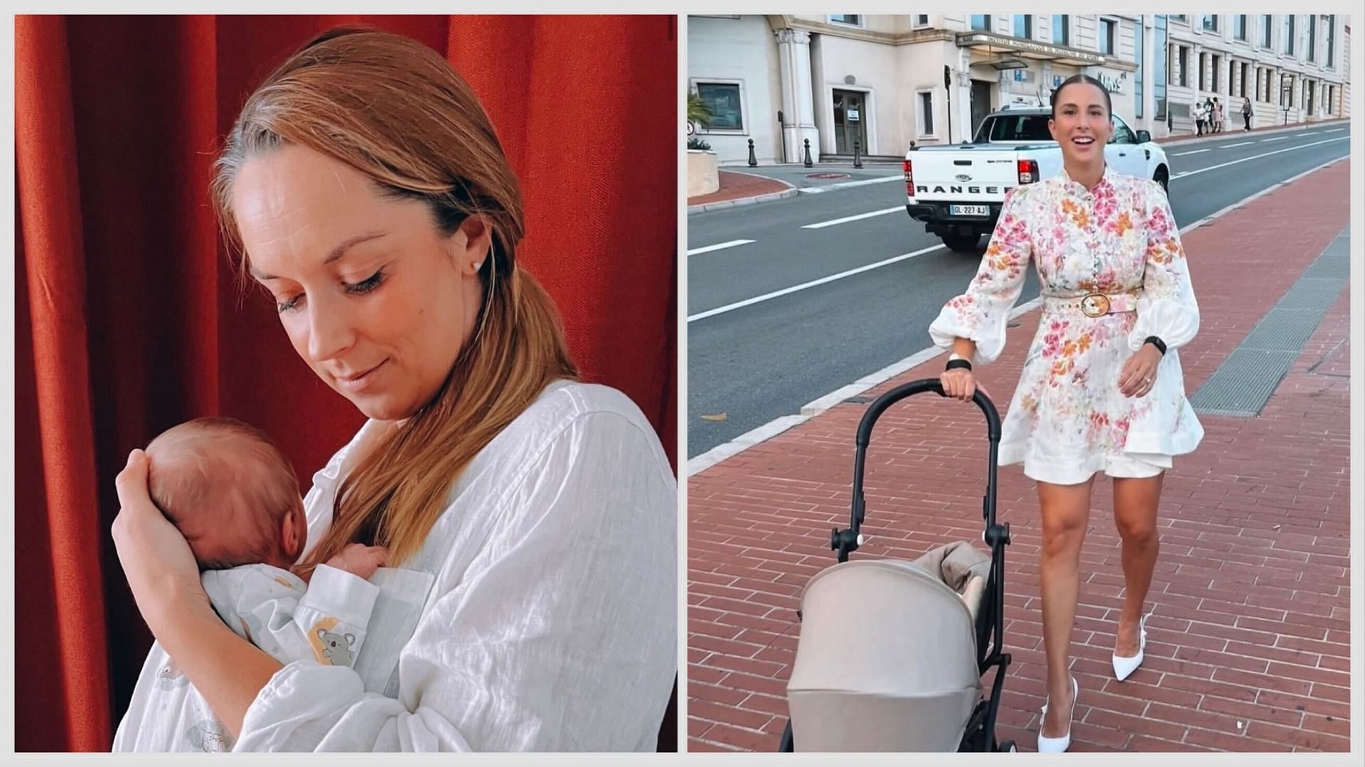 Sabine Lisicki with her baby (L); Belinda Bencic with her baby (R)