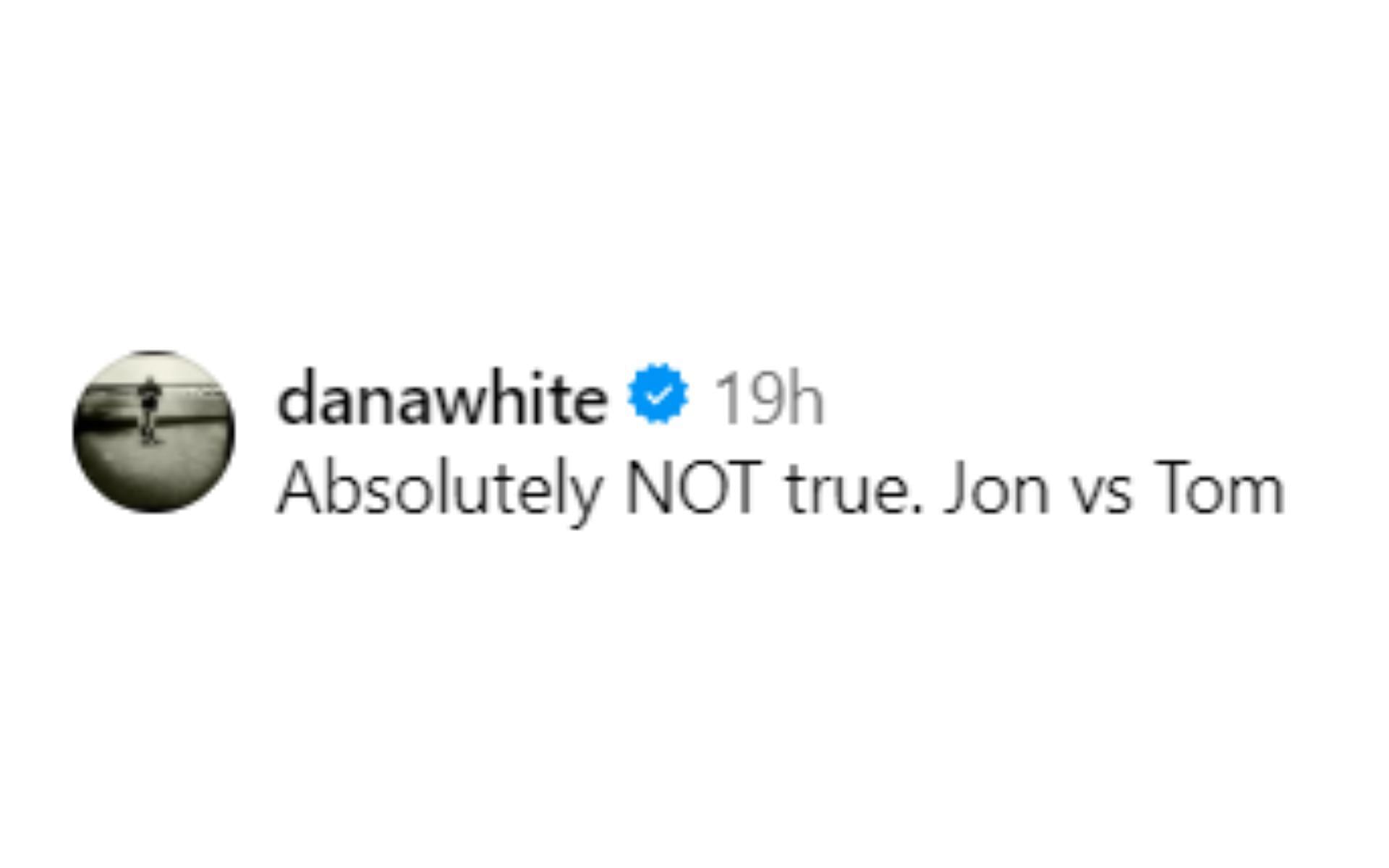 Screenshot of Dana White&#039;s comment on @nasharmma&#039;s Instagram post