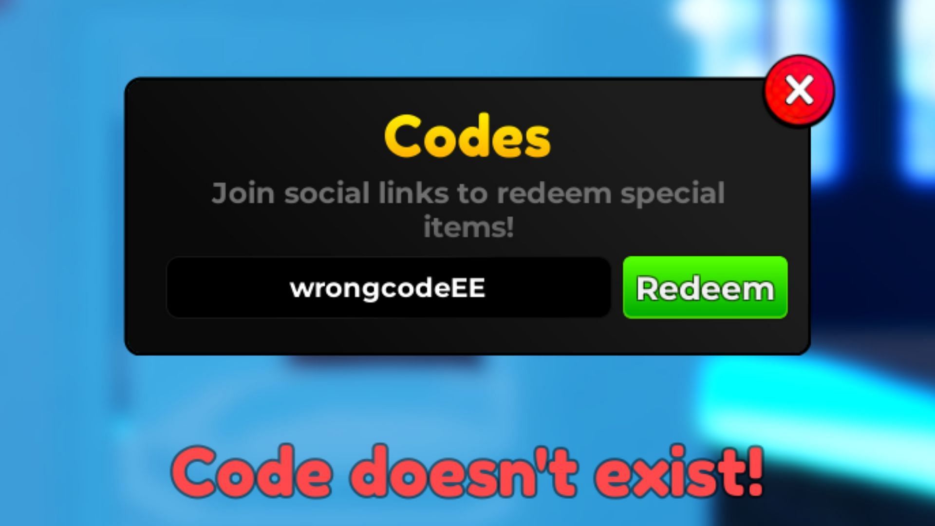 Avoid error notifications by redeeming the correct active code (Image via Roblox)