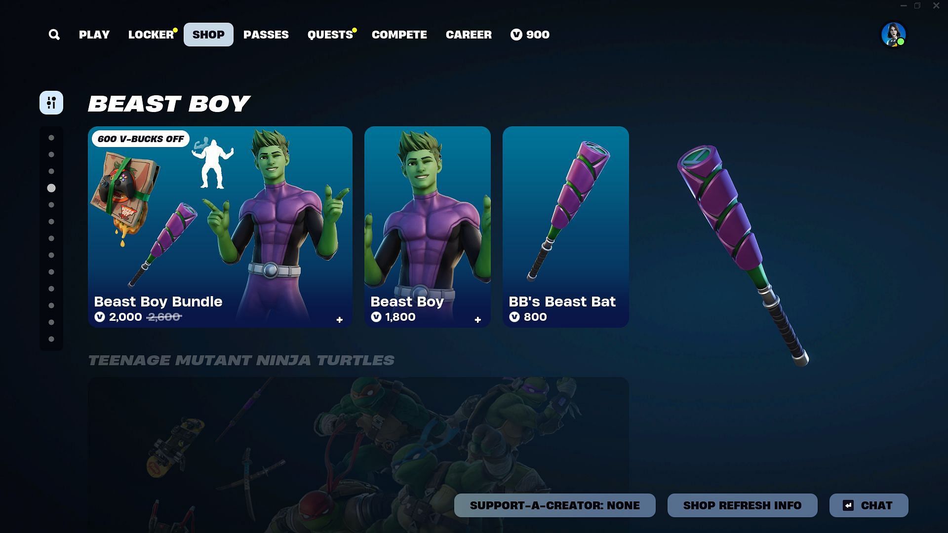 Beast Boy skin in Fortnite can be purchased separately (Image via Epic Games)