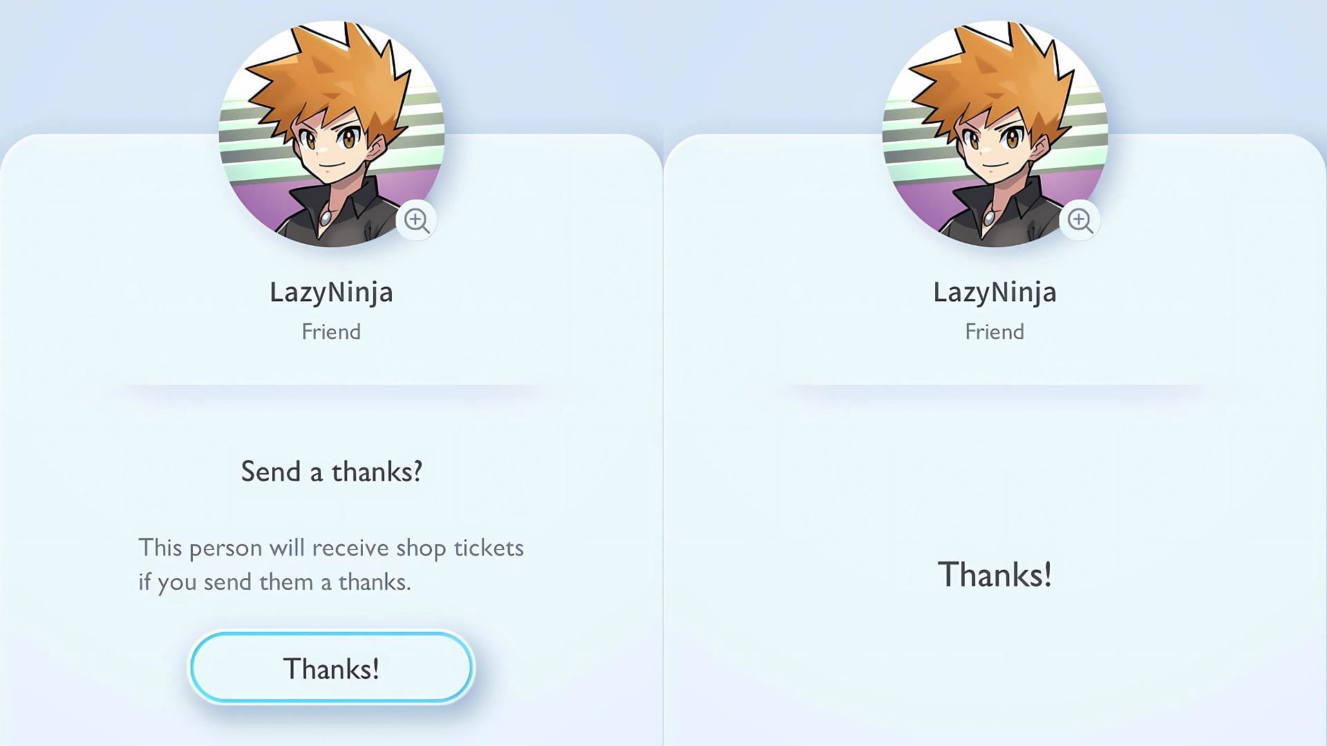 Sending &quot;thanks&quot; as seen in the game (Image via The Pokemon Company)