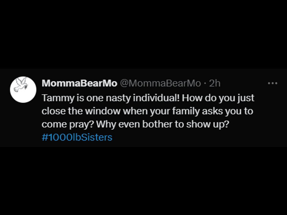 A fan reacts to Tammy&#039;s behavior toward Amanda (Image via X/@MommaBearMo)