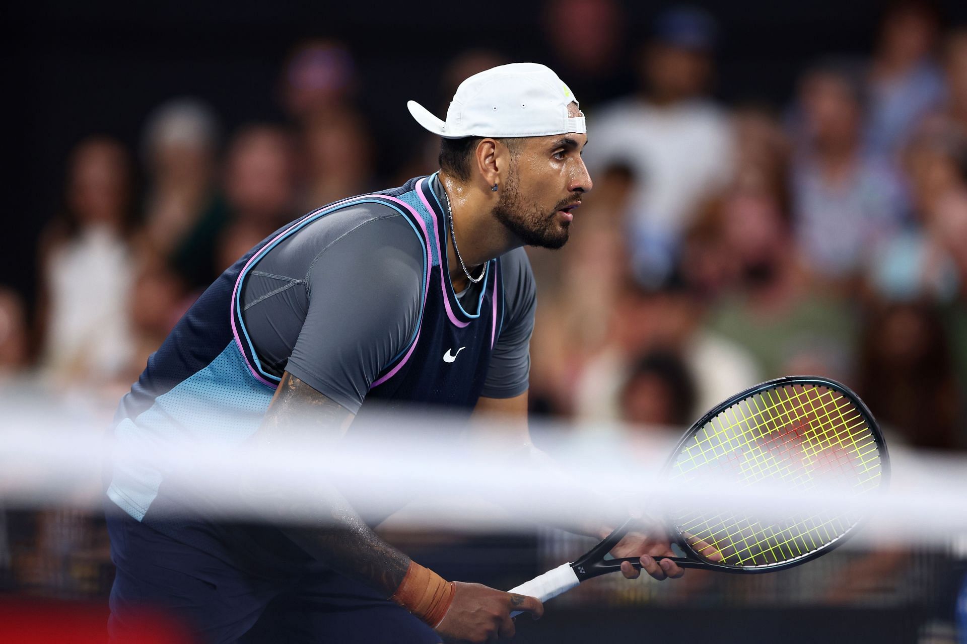 Nick Kyrgios in action at the 2025 Brisbane International. (Source: Getty)