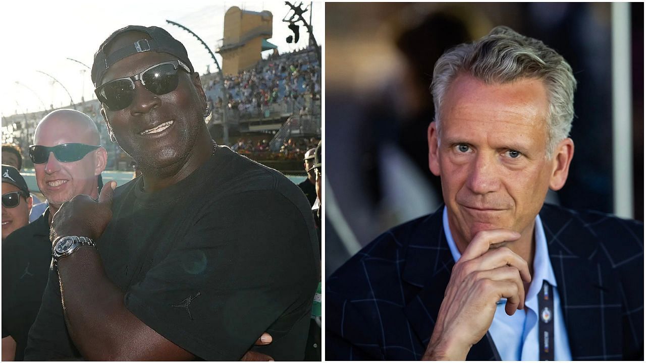 23X Racing co-owner Michael Jordan (left), NASCAR President Steve Phelps (right) [via IMAGN]