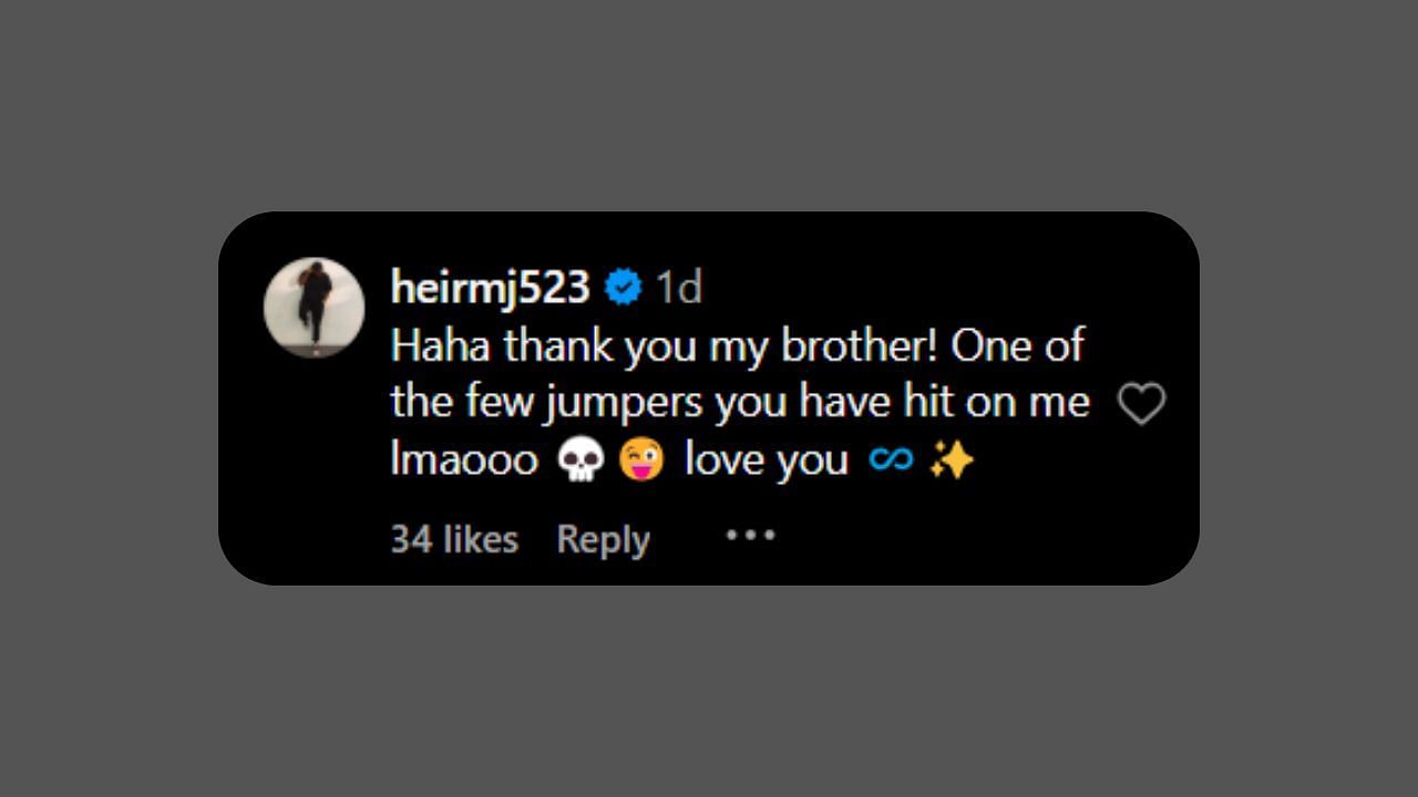 Marcus Jordan roasts his brother under his IG post. (Credits: @heirjordan13/Instagram)