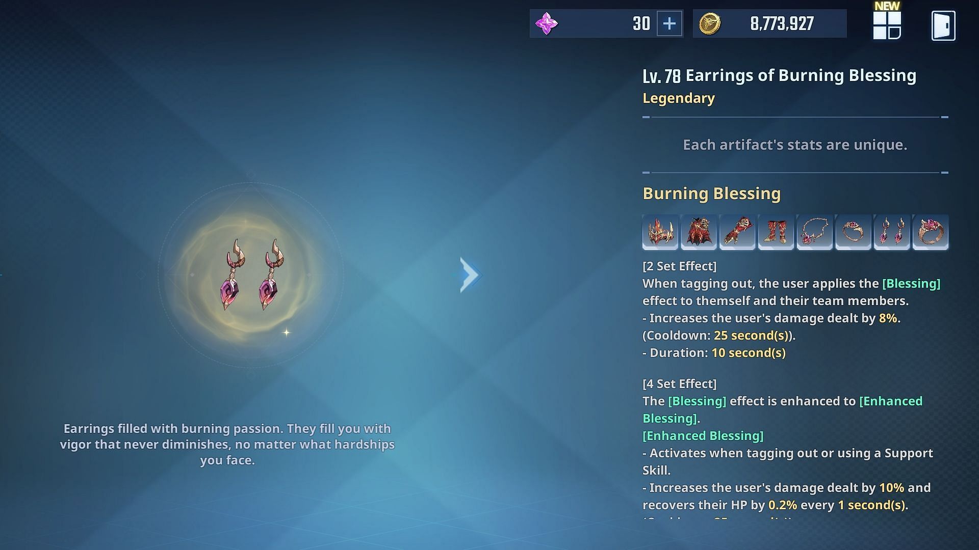 Burning Blessing artifact (Image via Netmarble)