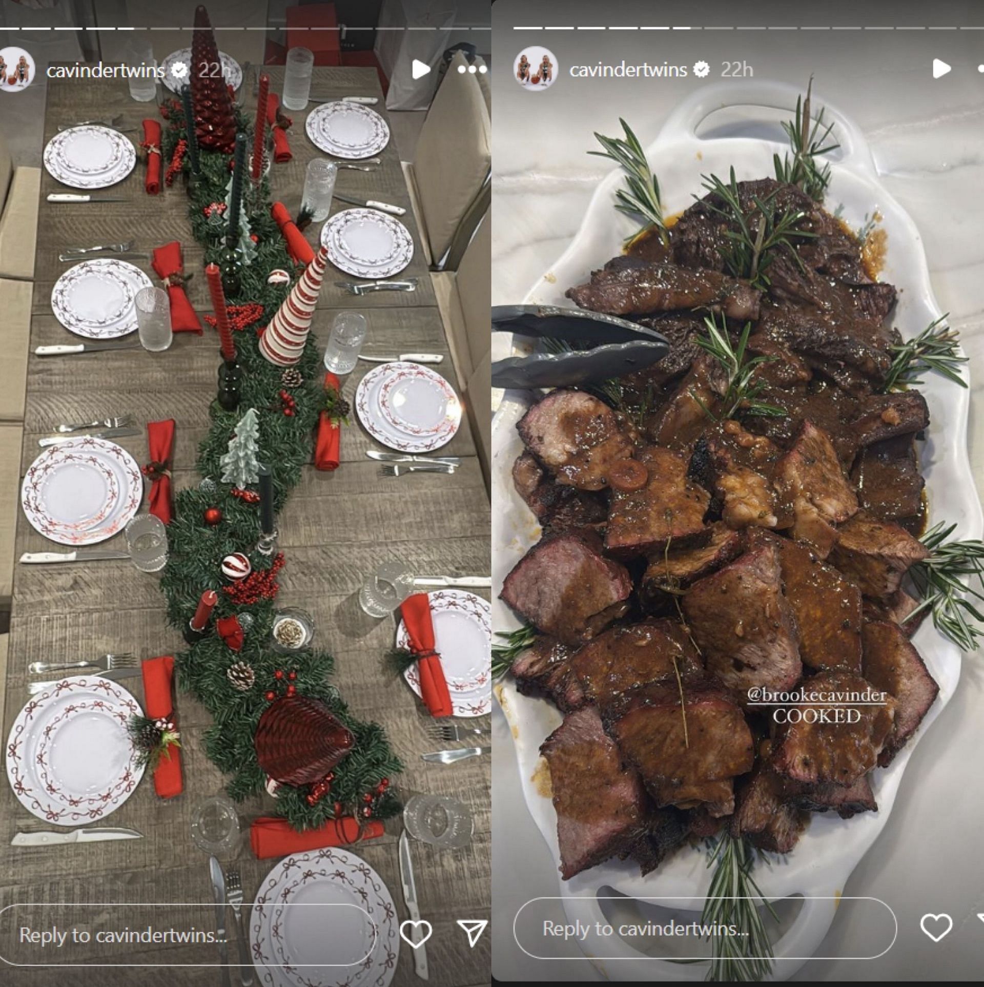 Cavinder twins share snaps of mouthwatering Christmas meals. IG image via @cavindertwins