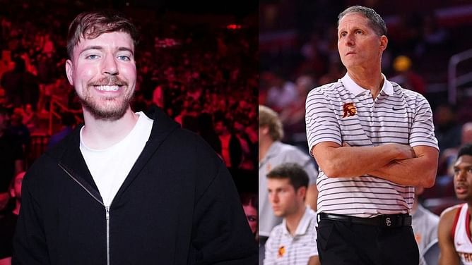 IN PICS: USC coach Eric Musselman poses with $1 billion worth MrBeast as YouTube sensation hoops on the court