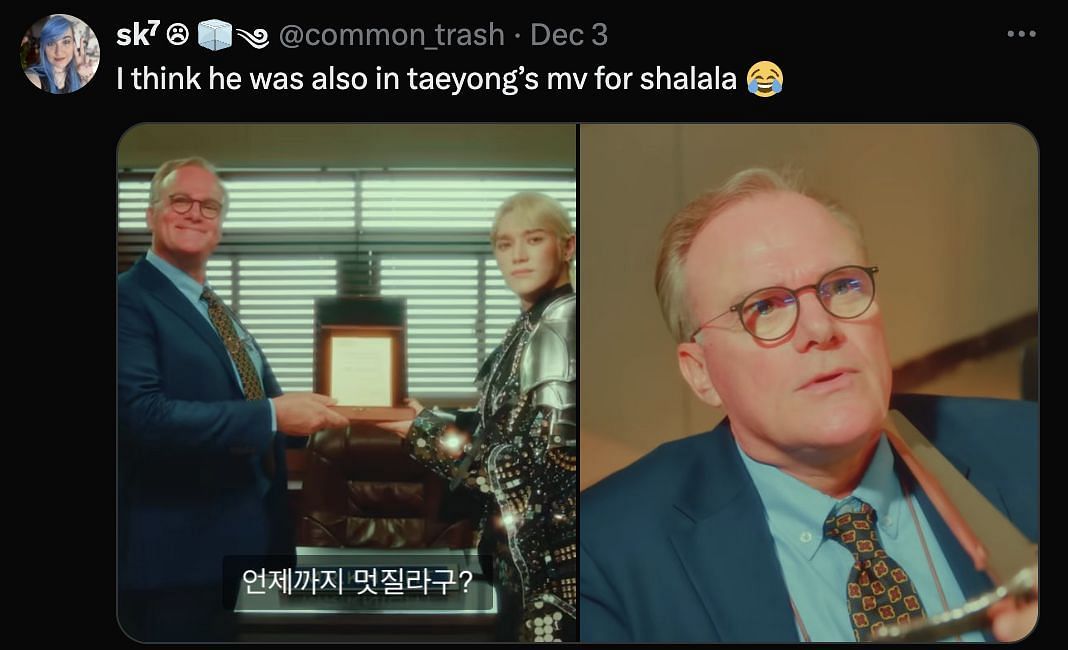 A fan tweeted about Olsen&#039;s presence in NCT Taeyong&#039;s MV &#039;Shalala&#039; (Image via X/common_trash)