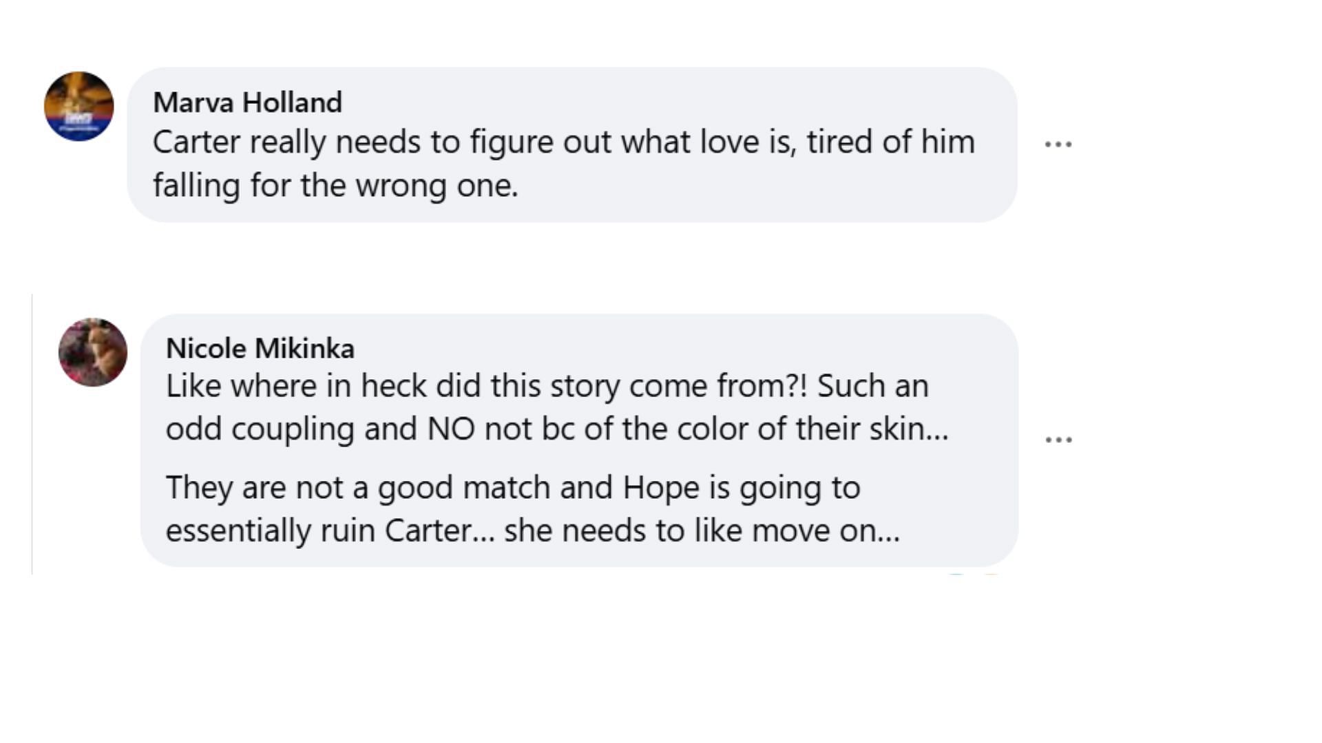 Fans dislike the Carter-Hope pairing (Image via Facebook/The Bold and the Beautiful)