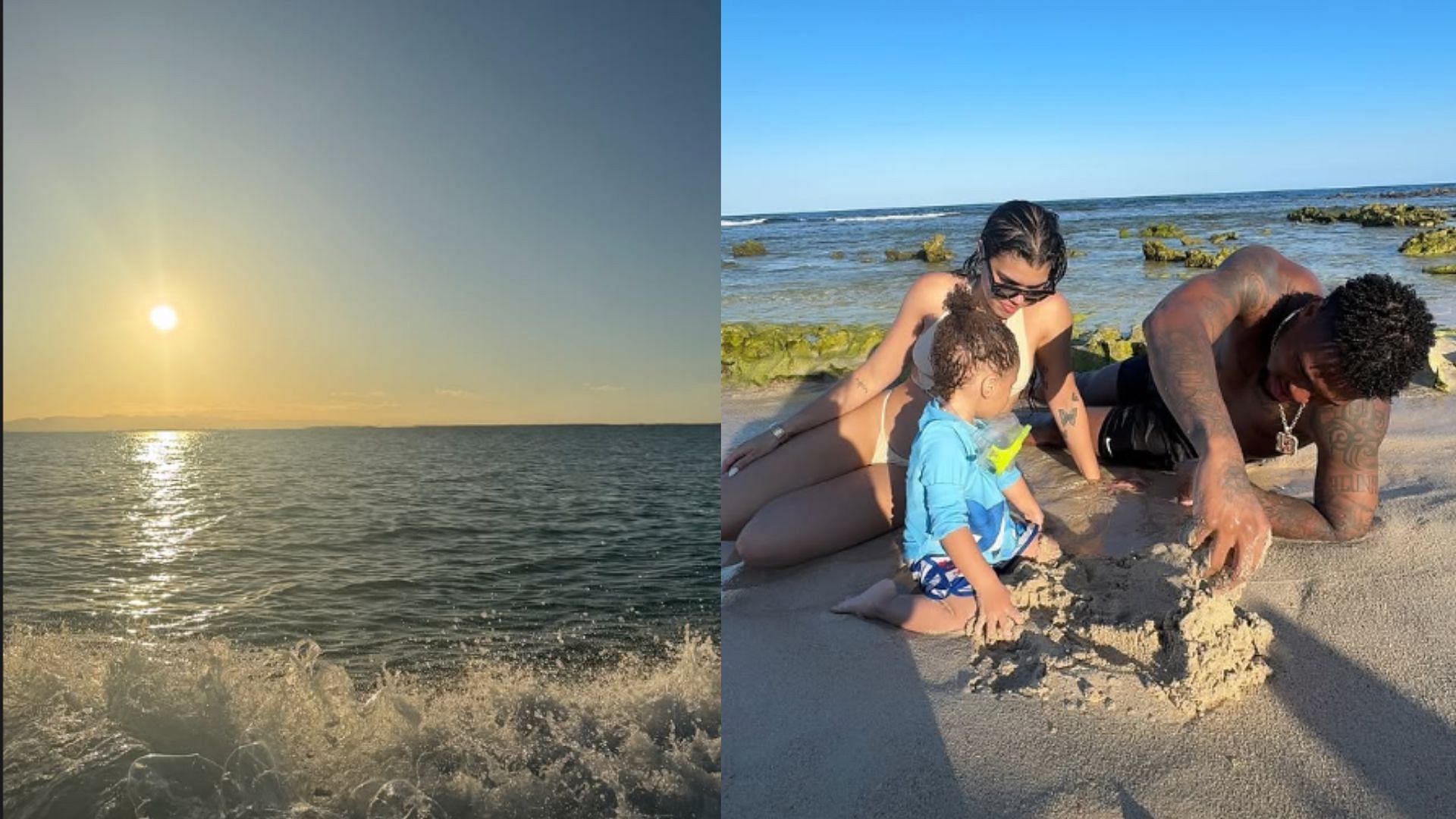 Maria Laborde and Ronald Acuna Jr. trying their hands at sand castle construction - Instagram - marialaborde