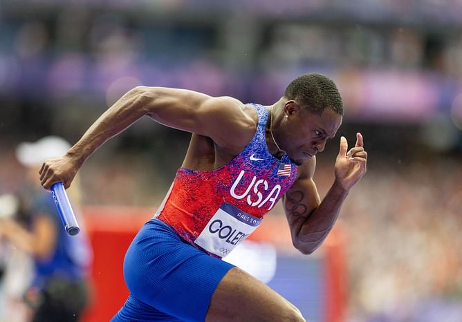 Christian Coleman gets in competition mode with his teammates as they prepare for upcoming track season