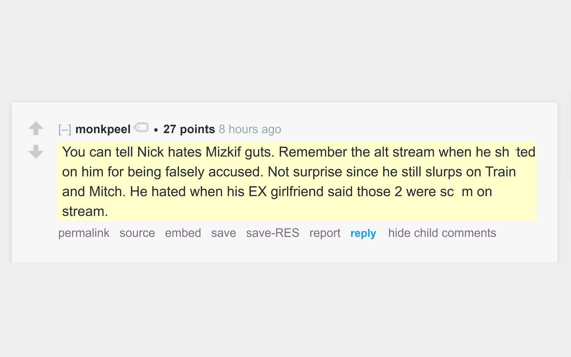 Redditor u/monkpeel&#039;s comment on Nmplol&#039;s list (Image via r/LivestreamFail subreddit)