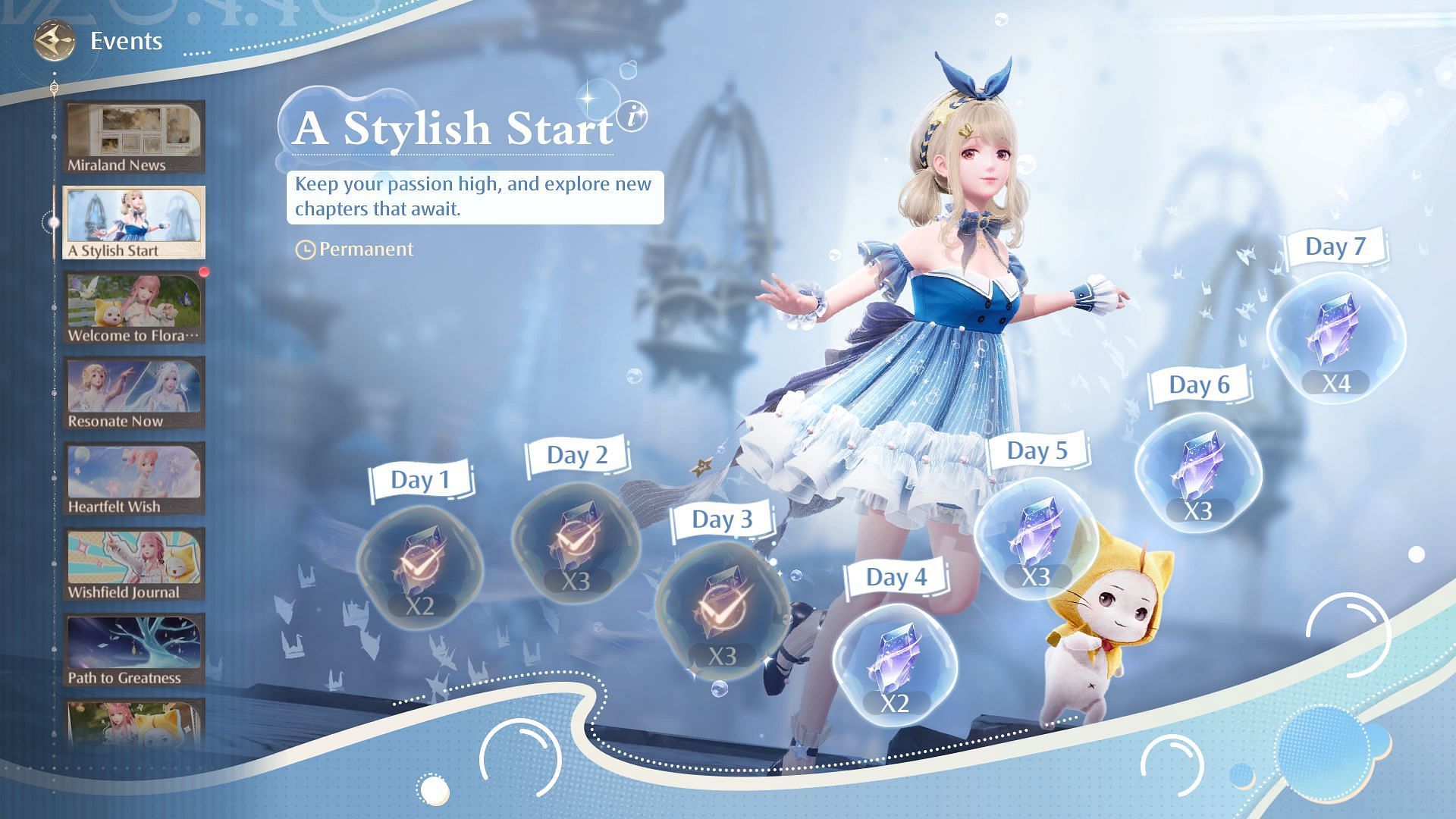 A Stylist Start login event (Image via InFold Games)