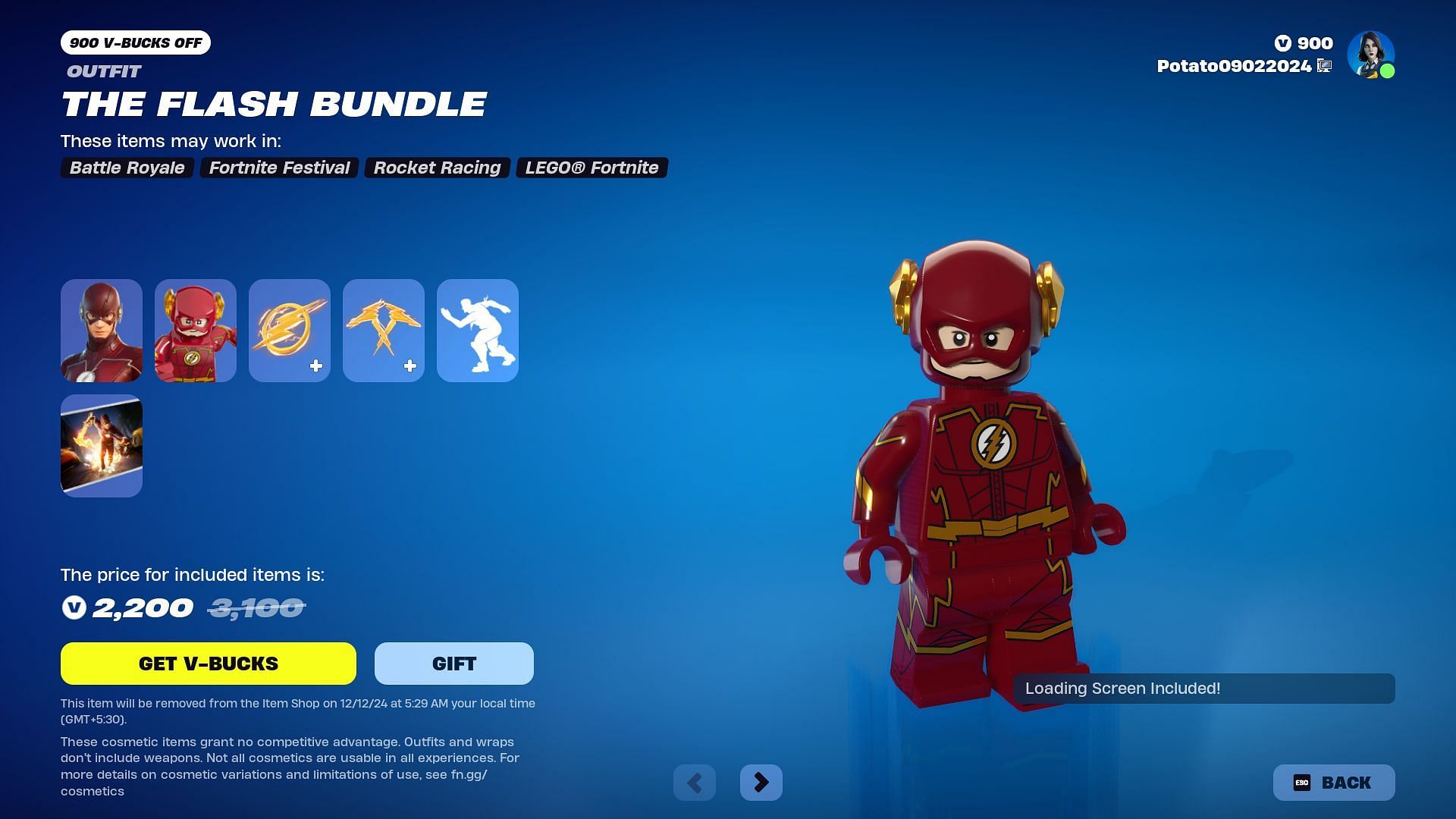 The Flash skin in Fortnite will remain listed until December 12, 2024 (Image via Epic Games)