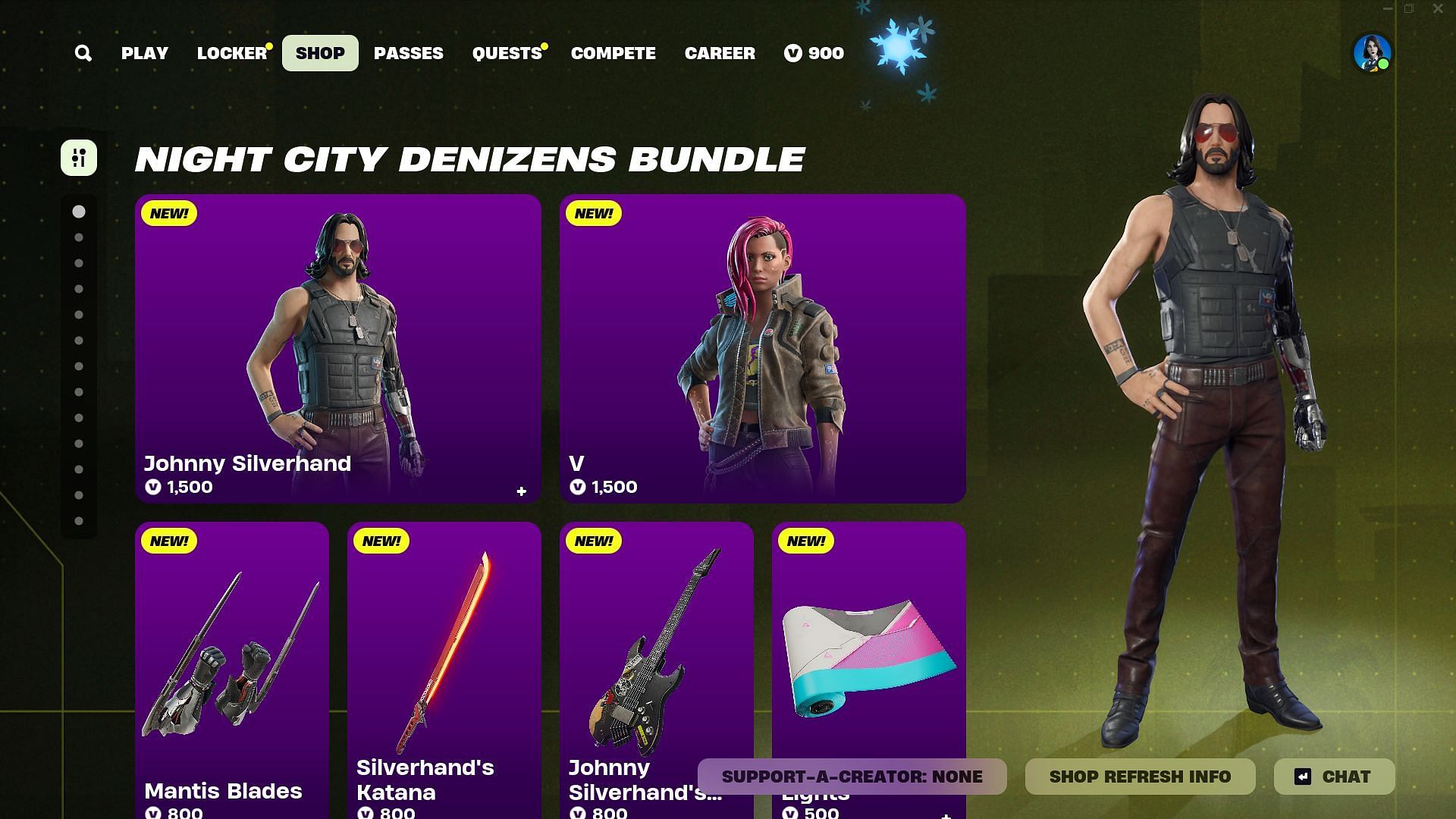 You can Johnny Silverhand and V (Cyberpunk 2077) skins in Fortnite individually (Image via Epic Games)