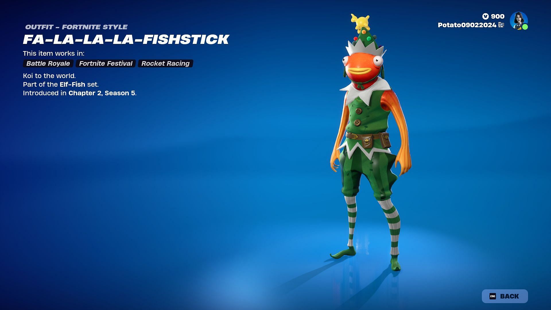 Fa-La-La-La-Fishstick skin is now in Fortnite (Image via Epic Games)