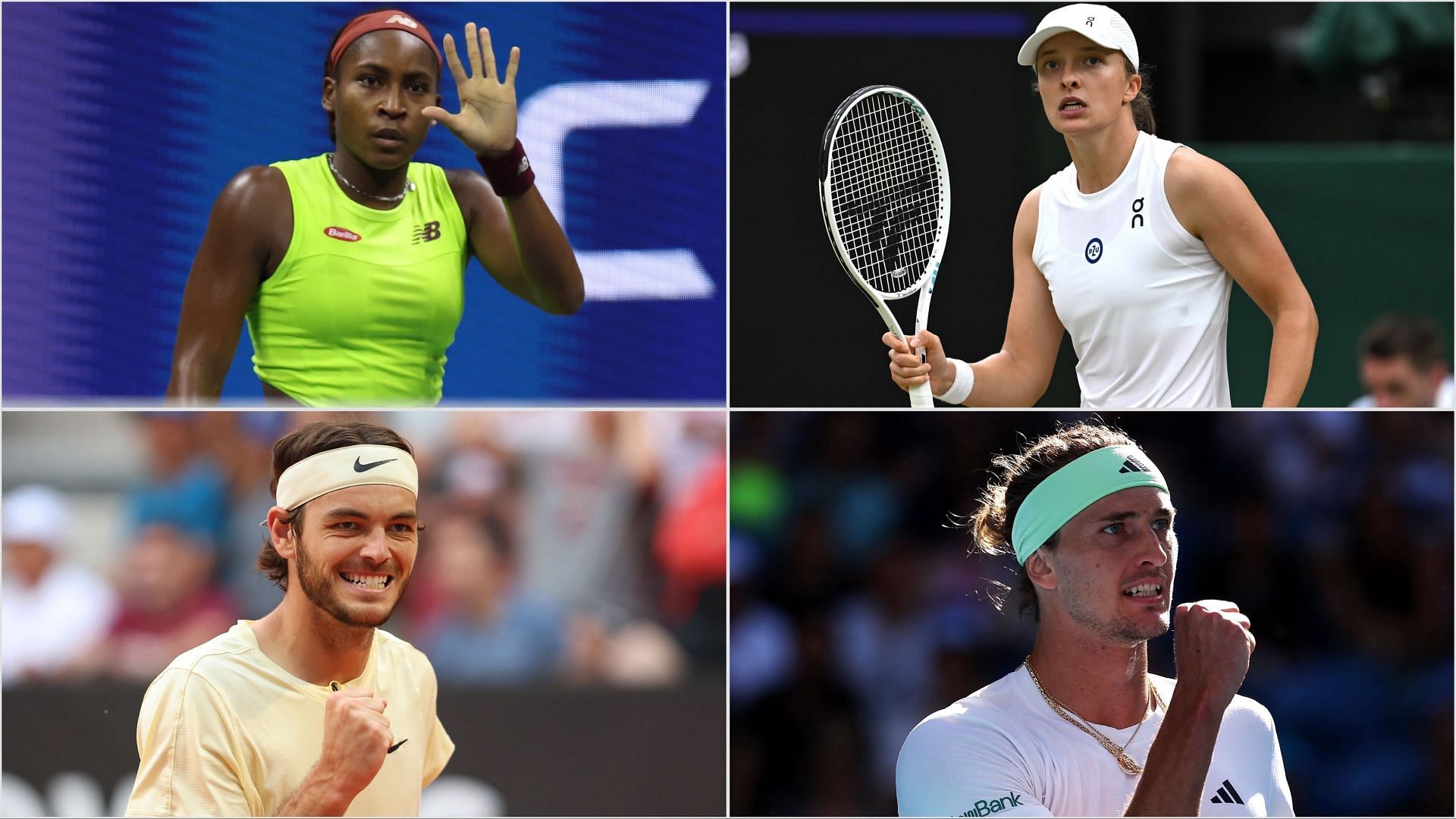 (Clockwise from top left) Coco Gauff, Iga Swiatek, Alexander Zverev, and Taylor Fritz are among the top players participating in the United Cup 2025. (Photos: Getty)