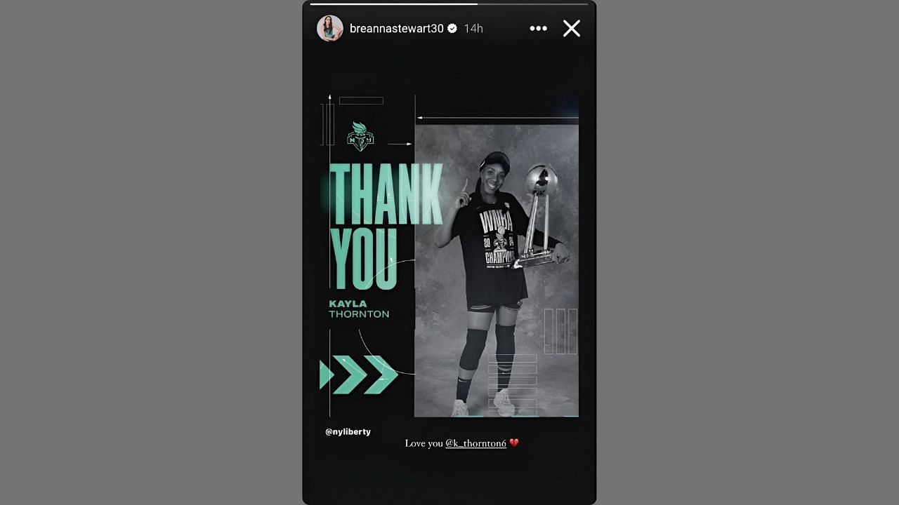 Breanna Stewart gives her farewell to Kayla Thornton on her IG story. (Credits: @breannastewart30/Instagram)