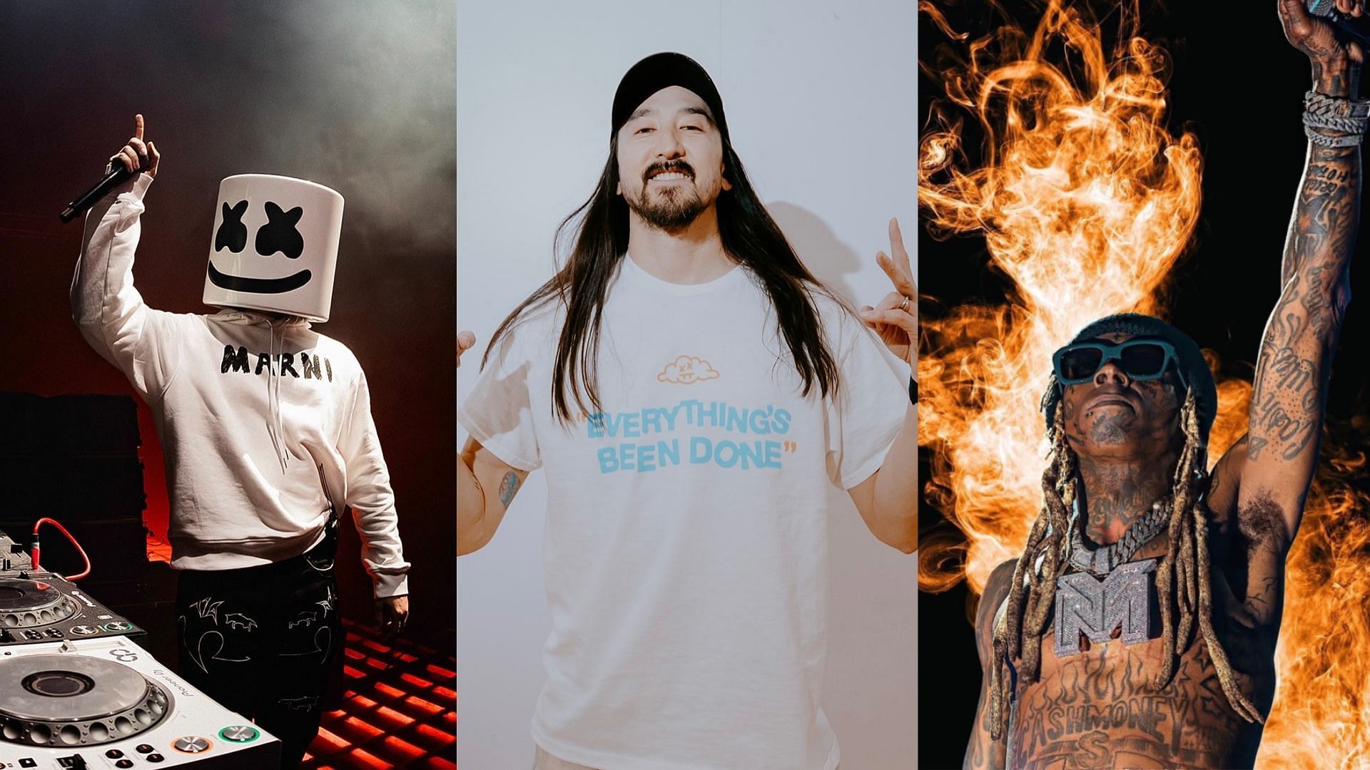 (Image via Instagram/@liltunechi, @steveaoki, @marshmello)