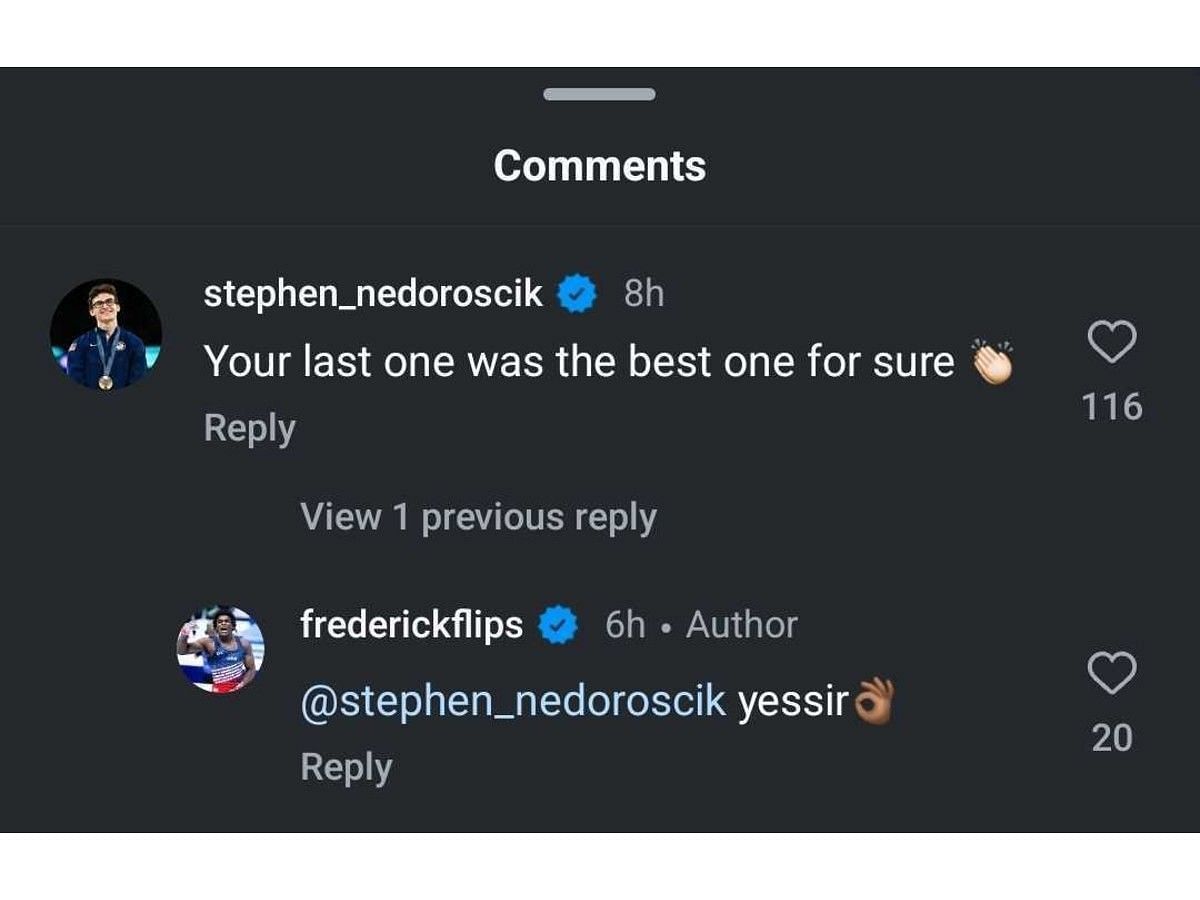 Stephen Nedoroscik&#039;s comment (via Instagram)