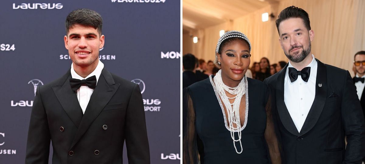 Carlos Alcaraz (L), Serena Williams and Alexis Ohanian (R) [Image source: Getty]