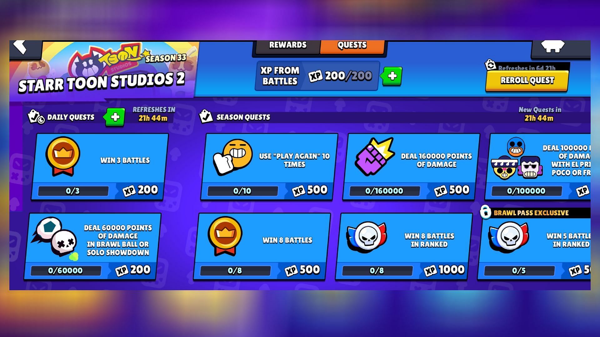 Completing Season Quests rewards Brawl Pass XP (Image via Supercell)