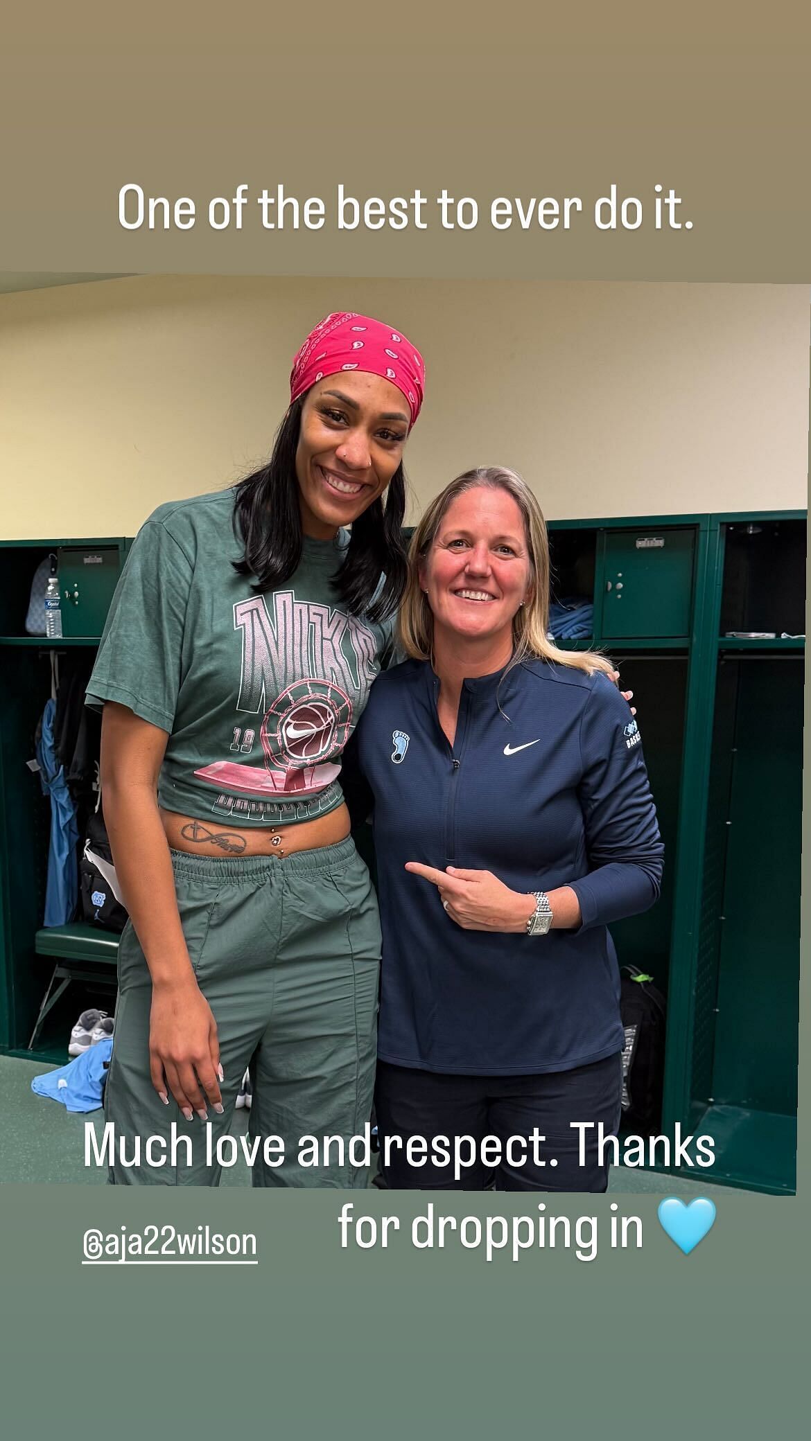 Instagram Story of Coach Courtney Banghart about A&#039;ja Wilson