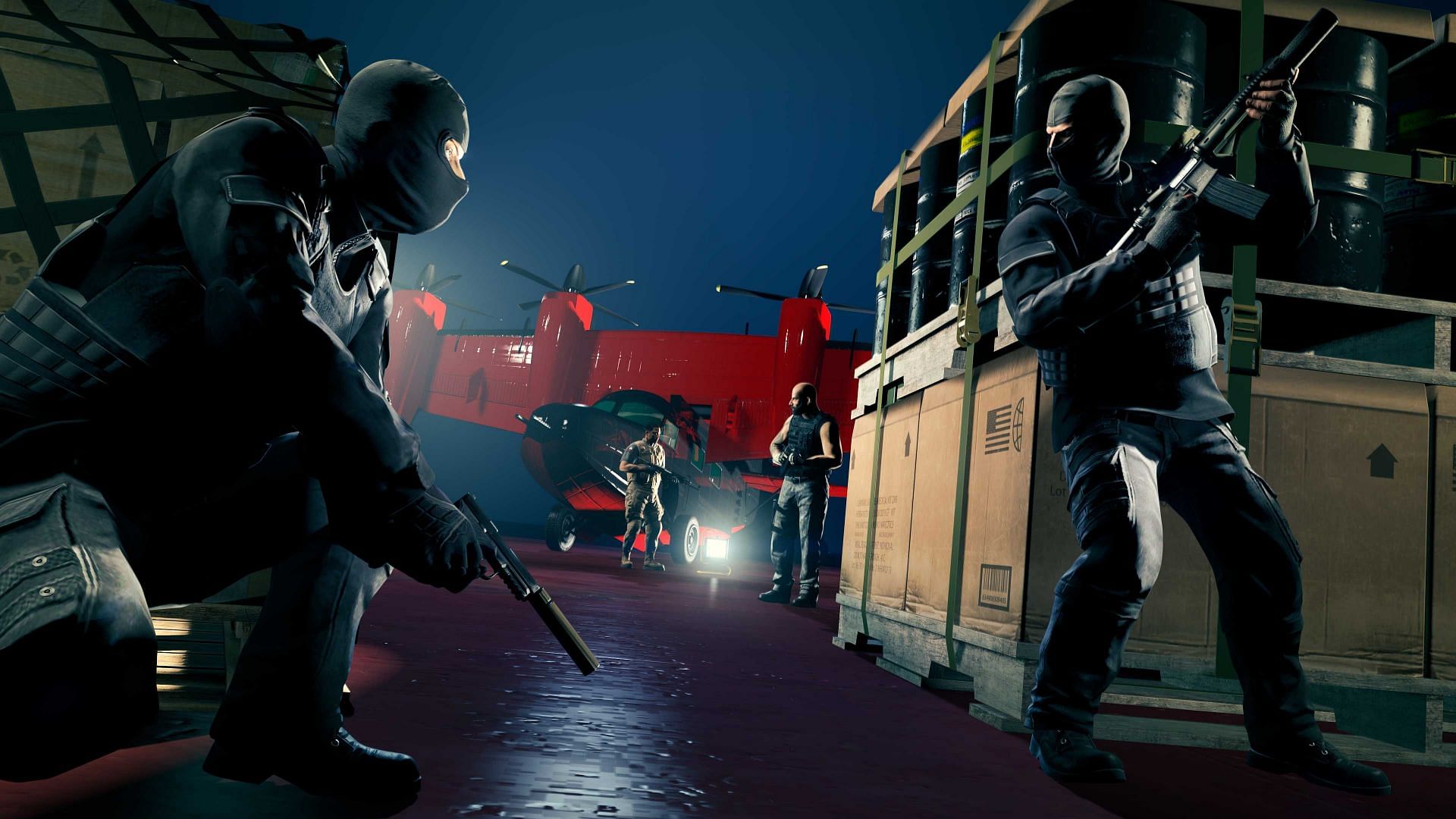 A promotional image for the upcoming Agents of Sabotage DLC (Image via Rockstar Games)