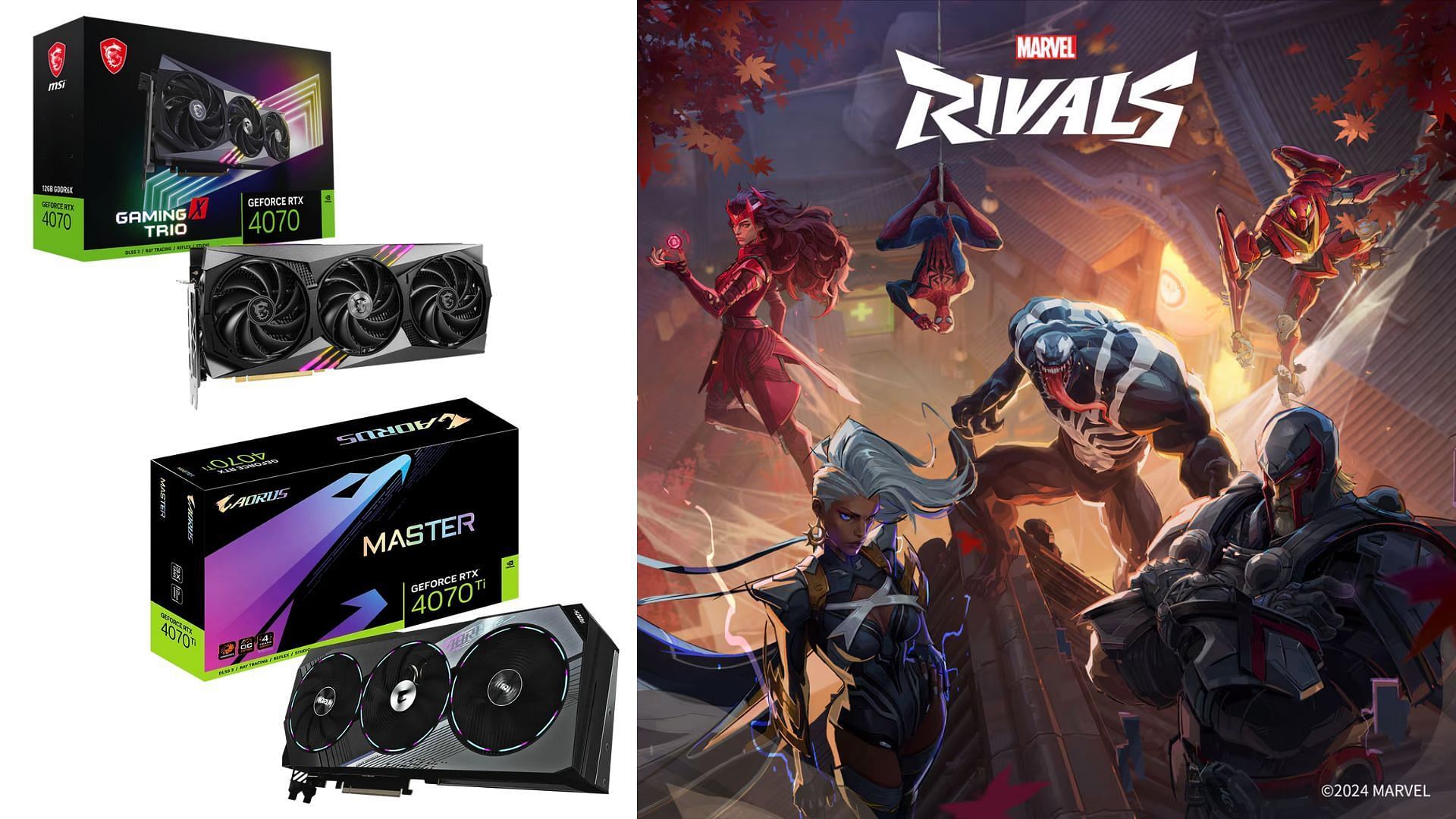 The best Marvel Rivals settings for RTX 4070 and RTX 4070 Ti (Image via NetEase Games, MSI, Gigabyte)