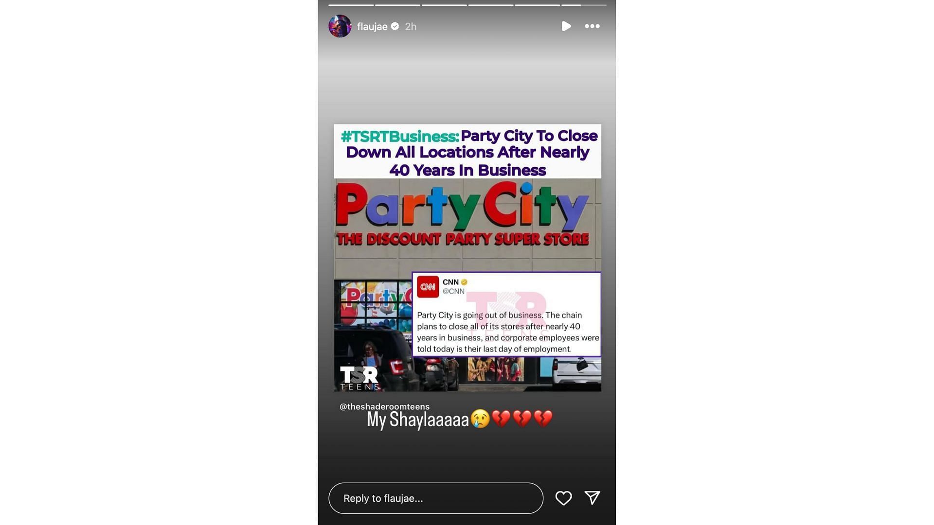 Johnson&#039;s story about Party City (Image Credit: Instagram/@flaujae)