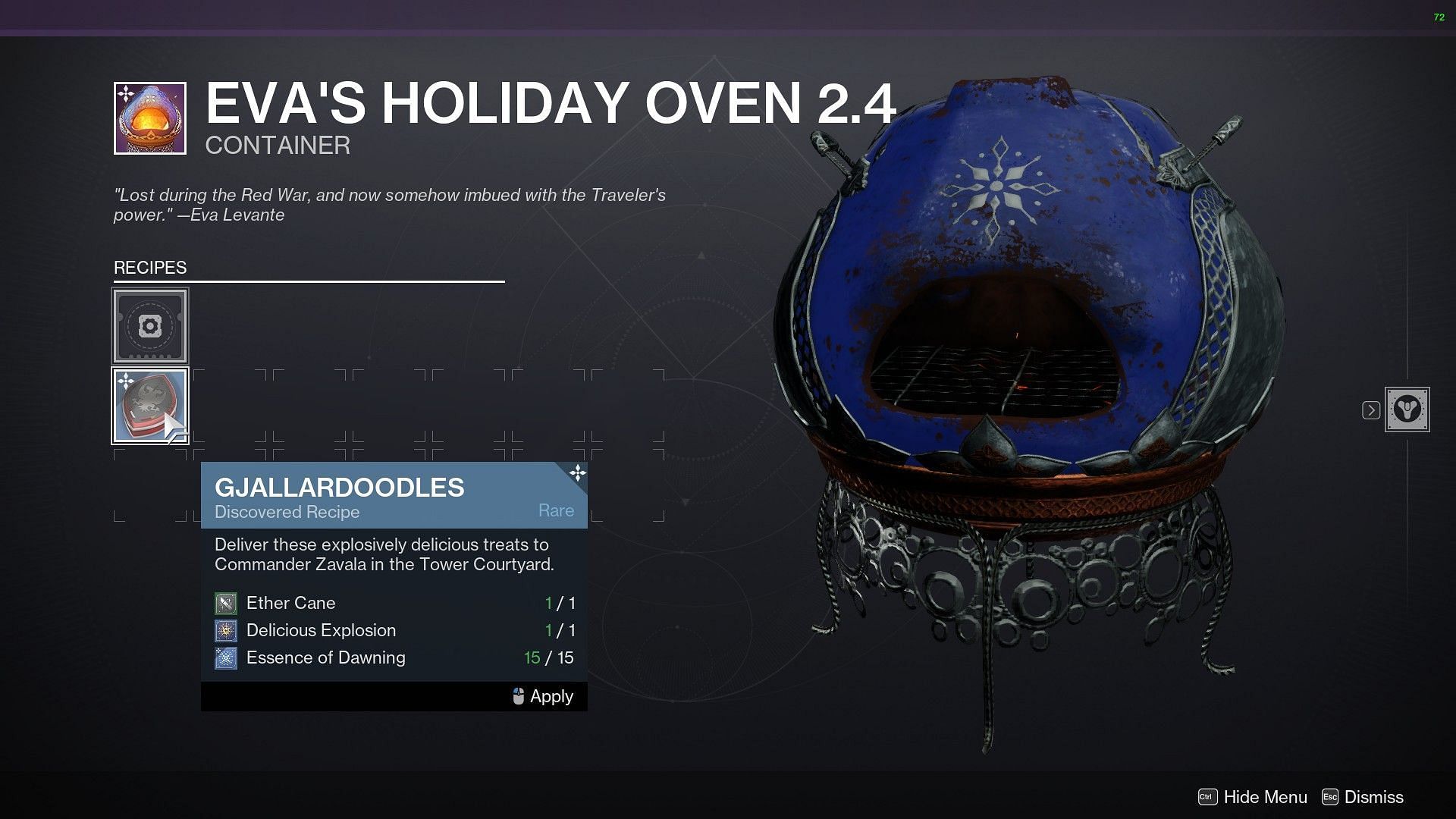 Eva&#039;s Holiday Oven of Destiny 2 (Image via Bungie)