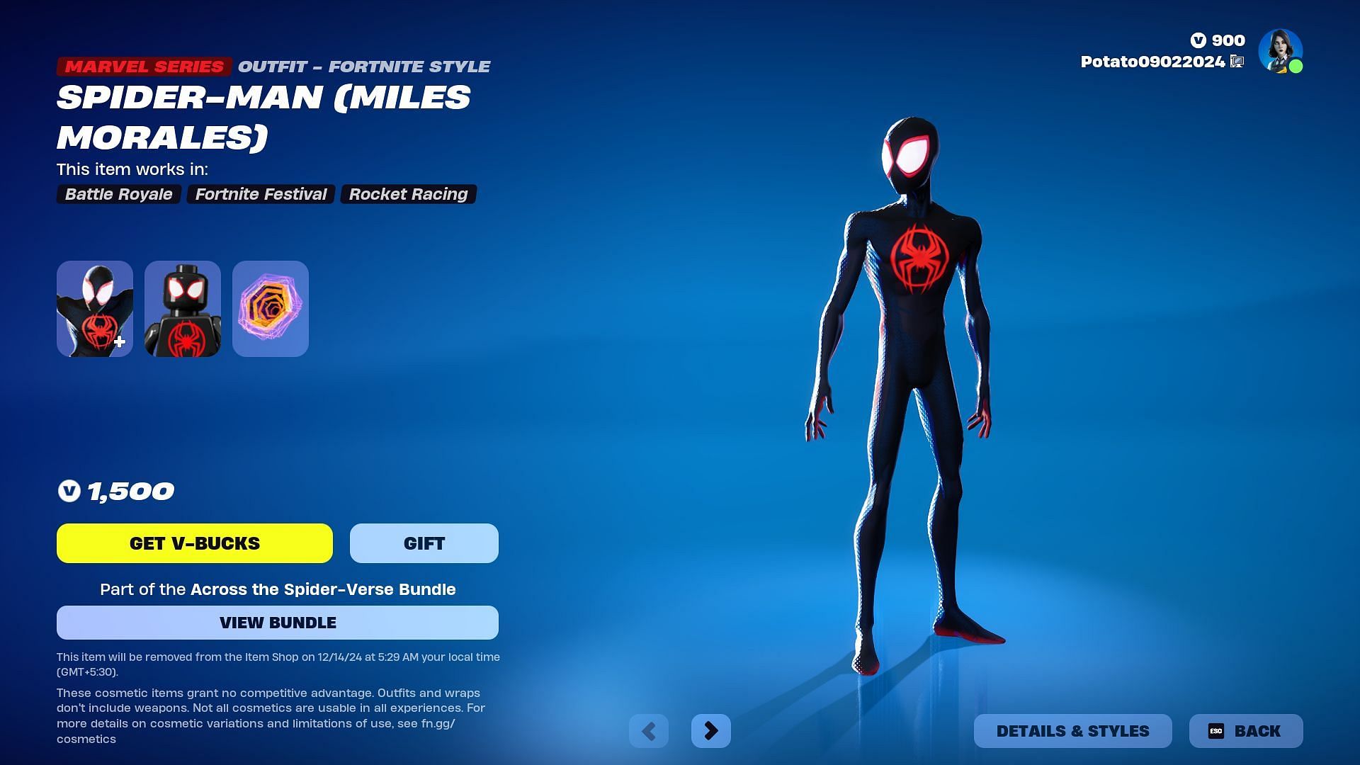 Spider-Man (Miles Morales) Outfit (Image via Epic Games)