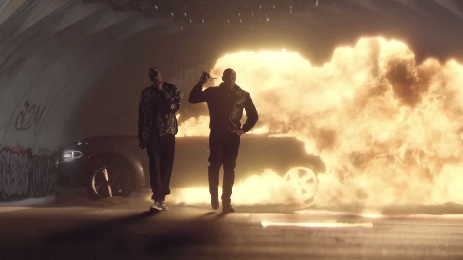 Snoop Dogg and Dr. Dre in the teaser video for 