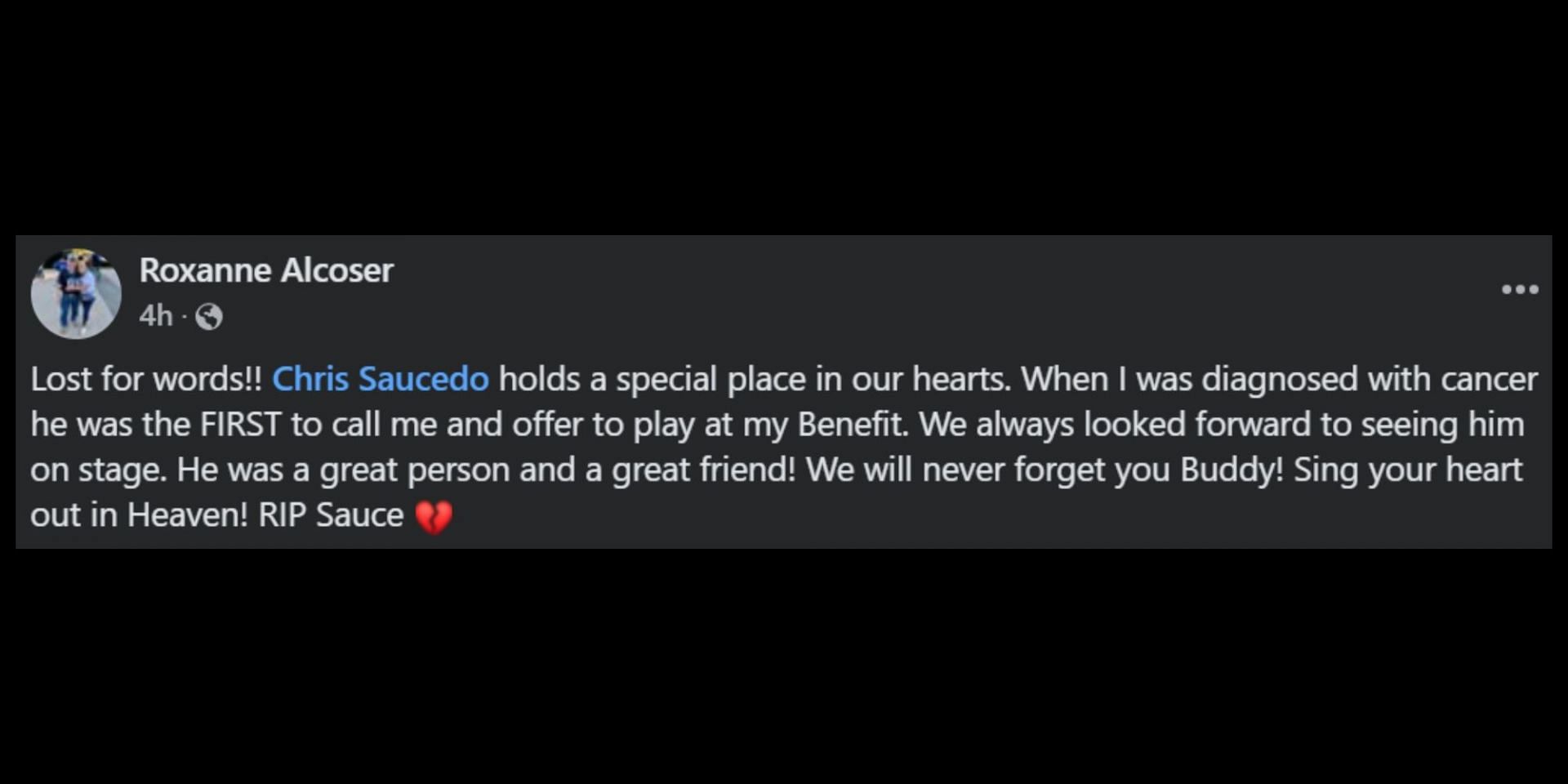 Tributes pour in after Saucedo&#039;s passing. (Image via Facebook/Roxanne Alcoser)