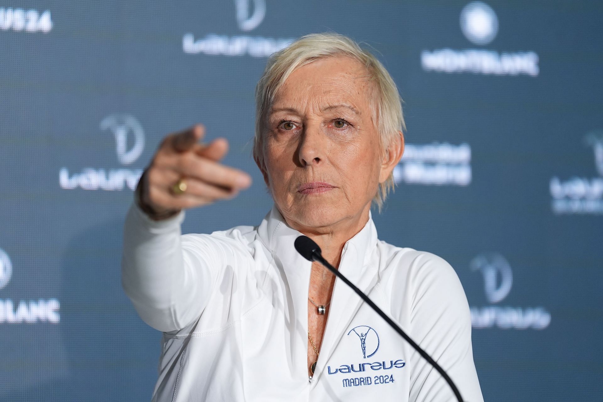 Martina Navratilova speaking to the press [Image Source: Getty Images]