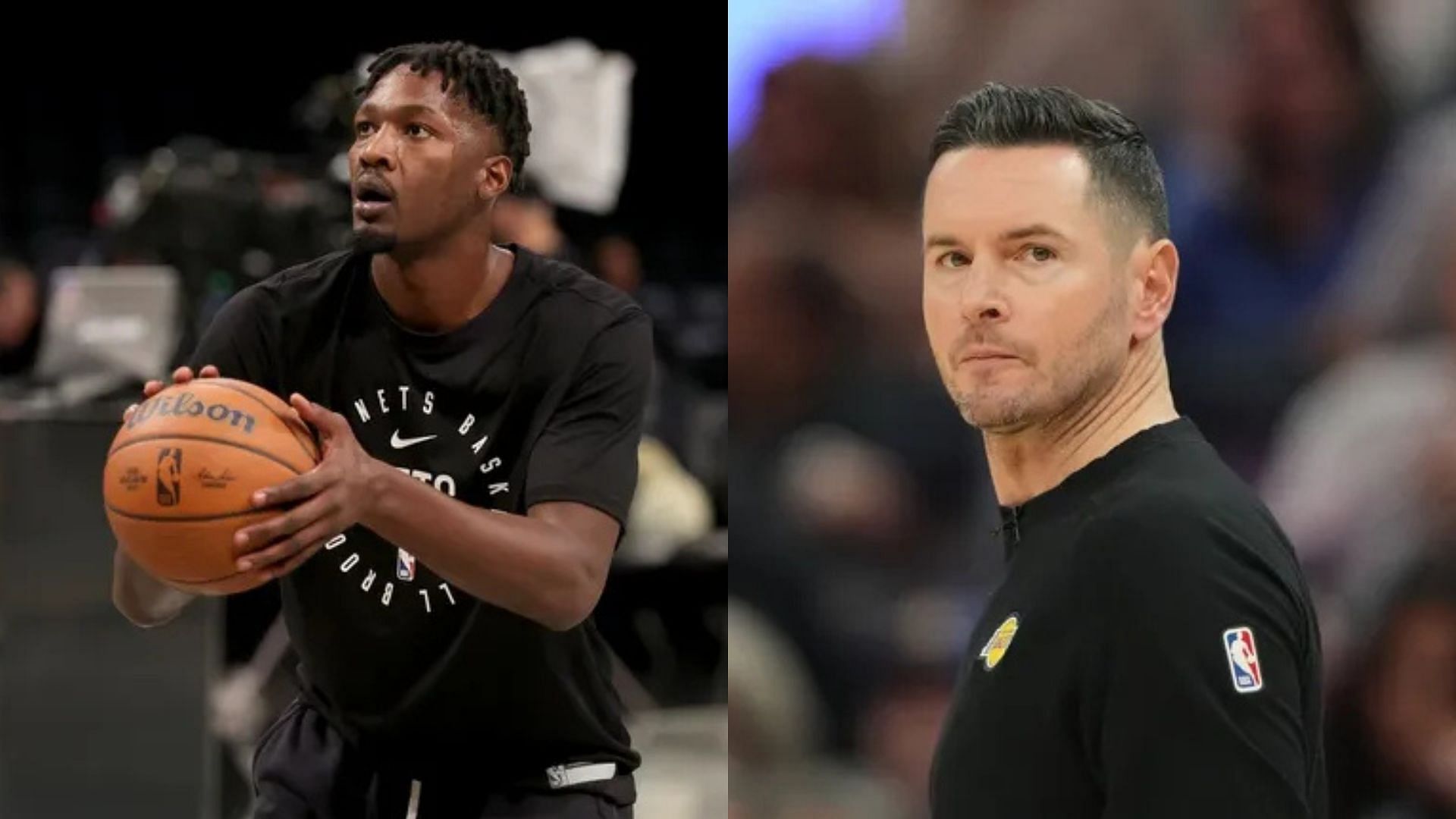 Dorian Finney-Smith of the Los Angeles Lakers, LA Lakers coach JJ Redick. Photo Credit: Imagn