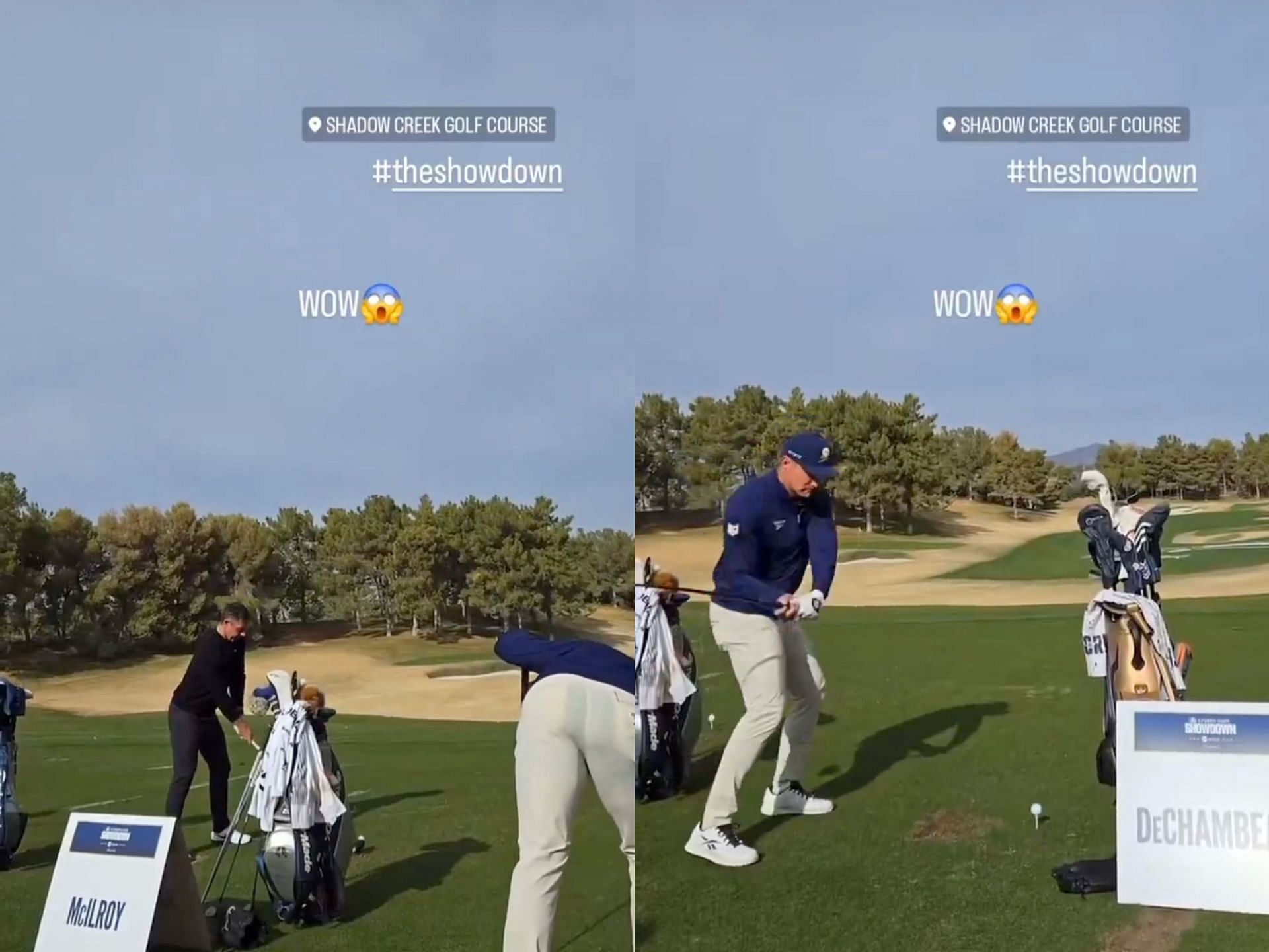 Rory McIlroy and Bryson DeChambeau practice ahead of the Showdown (Image via x@nuclrgolf)