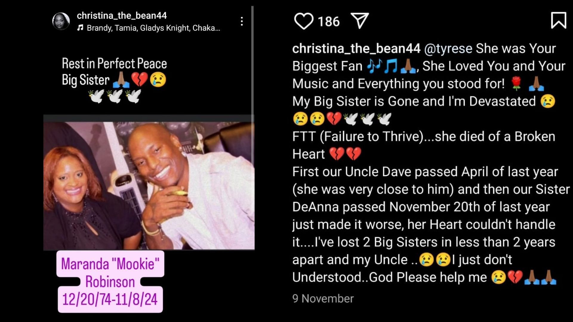 Fan&#039;s sister shows her disappointment towards Tyrese Gibson. (Image via Instagram)