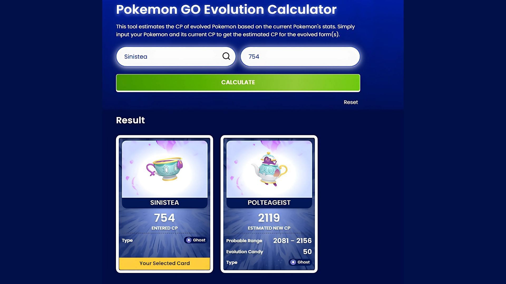 Our Evolution Calculator tool (Image via The Pokemon Company || Sportskeeda)