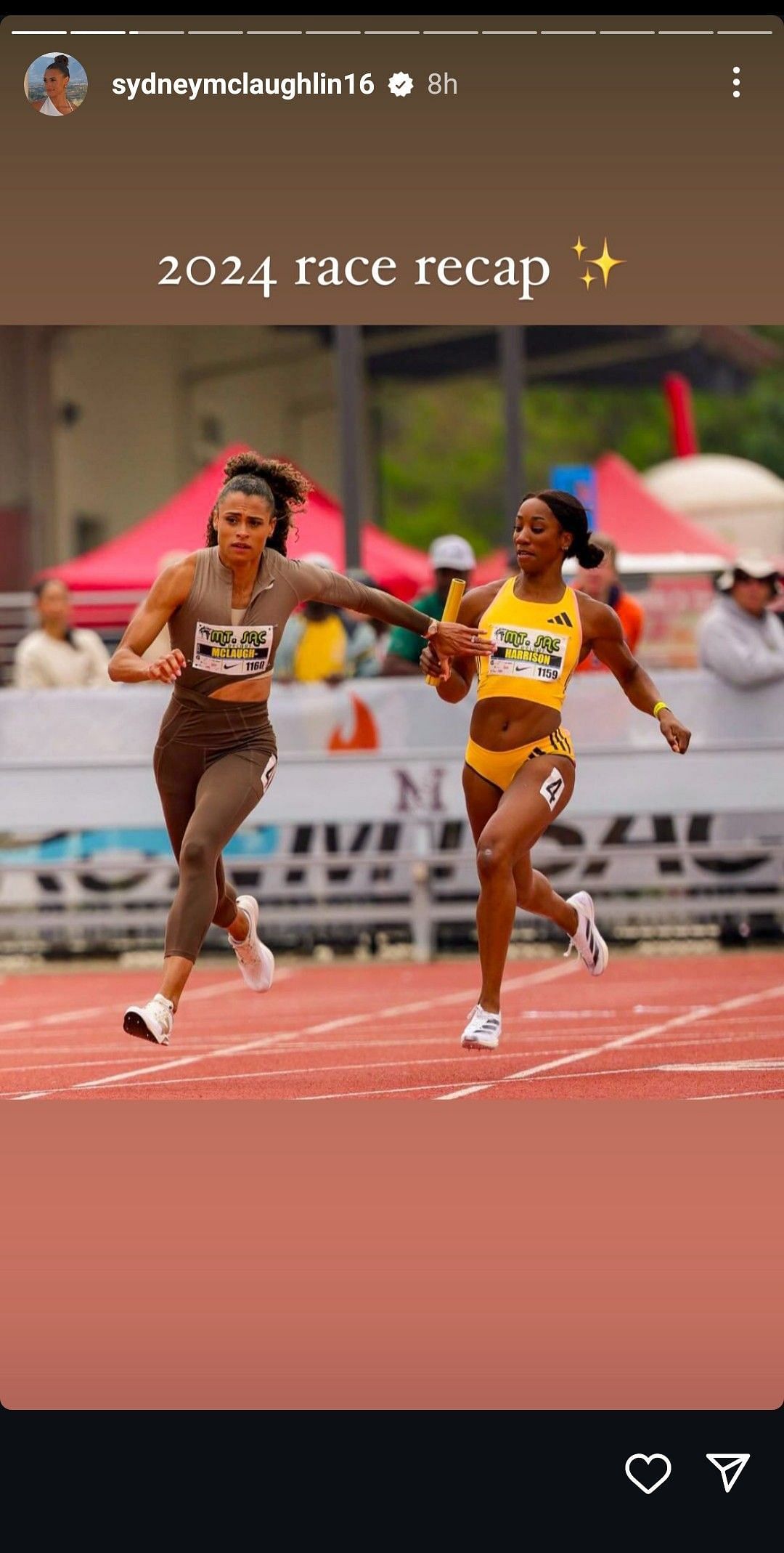 McLaughlin-Levrone at the 2024 Mt. Sac Relays (Image via: McLaughlin-Levrone Instagram stories)