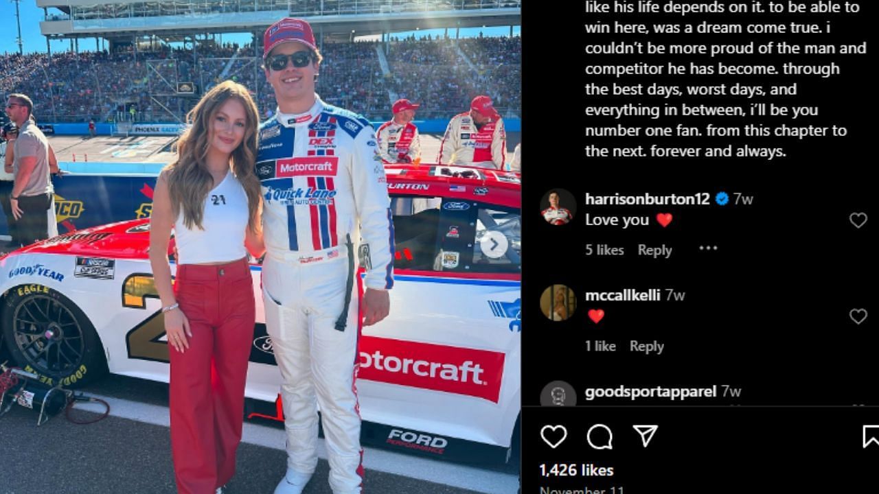 Harrison Burton commented on Jenna Petty&#039;s Instagram post - Source: @jennapetty_ on IG