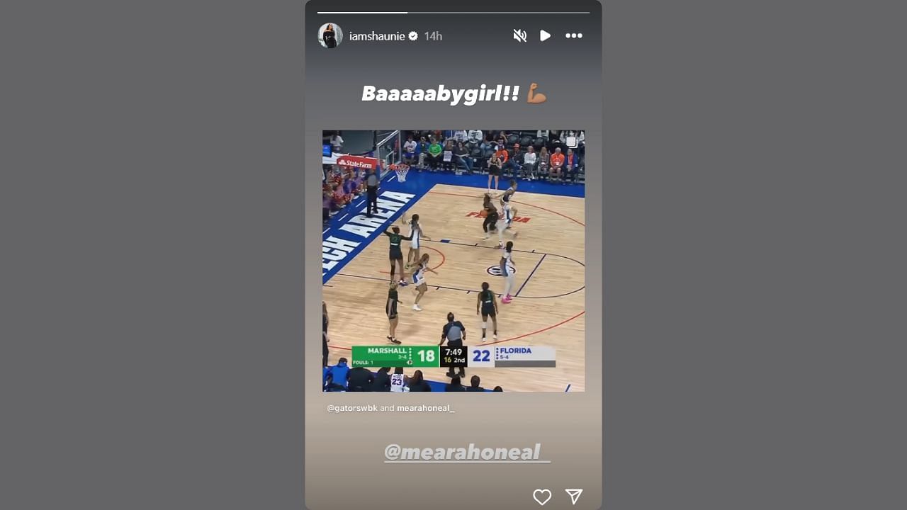 Shaquille O&#039;Neal&#039;s ex-wife reacts to her daughter&#039;s incredible block. (Credits: @iamshaunie/Instagram)