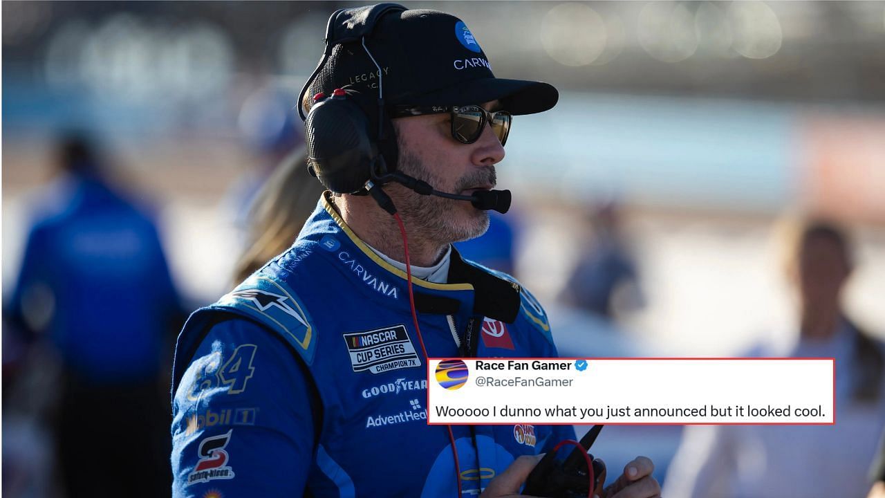 Fans reacted to a recent announcement made by Legacy Motor Club owned by NASCAR Hall of Famer Jimmie Johnson (via Getty, Race Fan Gamer/X)