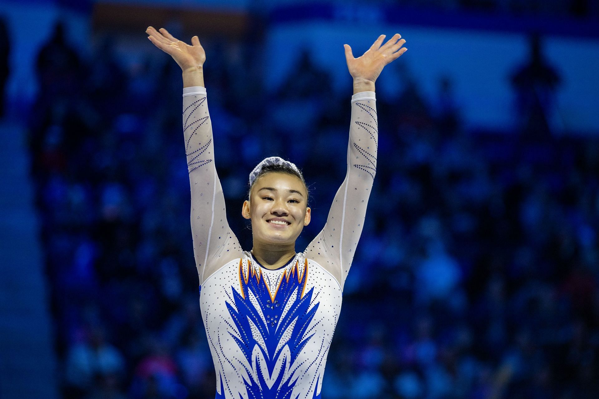 Leanne Wong at the 2024 Core Hydration Gymnastics Classic (Photo by Tim Clayton/Corbis via Getty Images