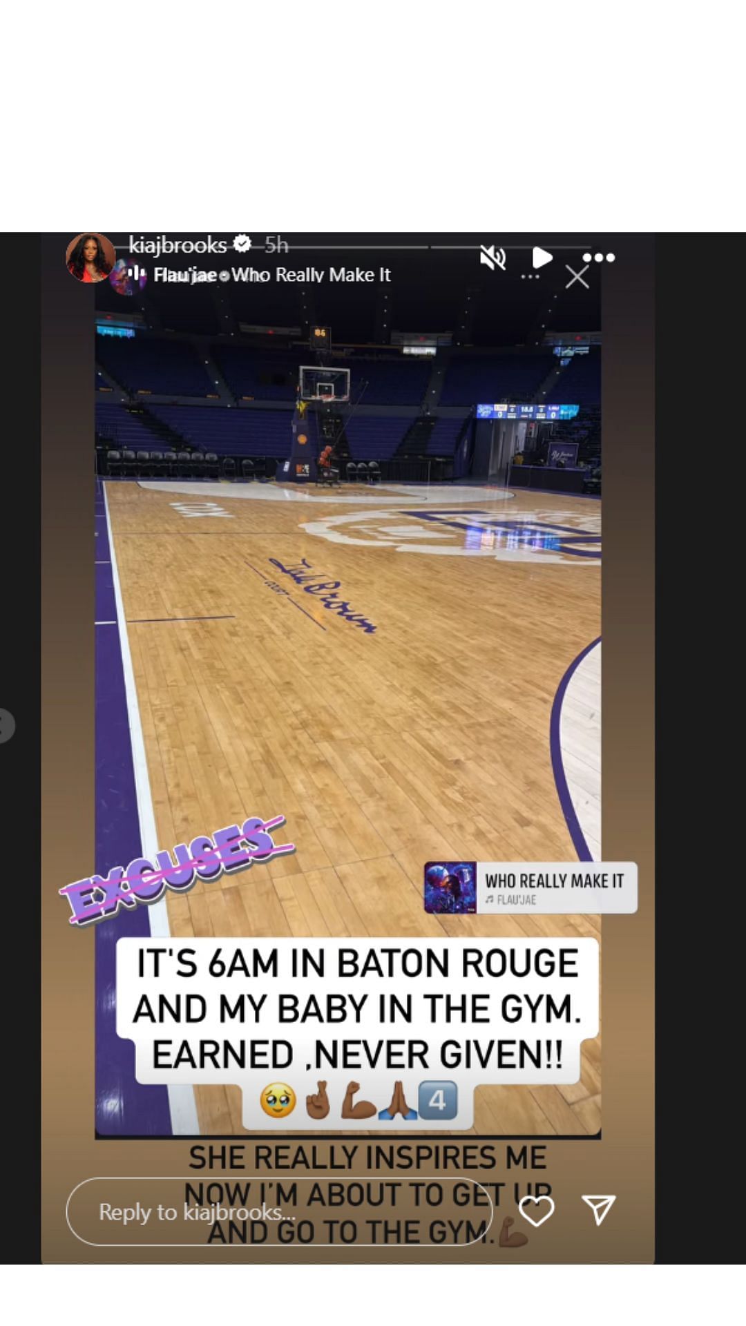 Flau&#039;Jae Johnson in the Baton Rouge gym. IG photo via @kiajbrooks