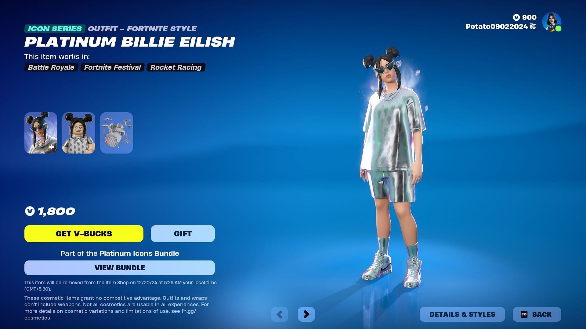 Platinum Billie Eilish (Image via Epic Games)