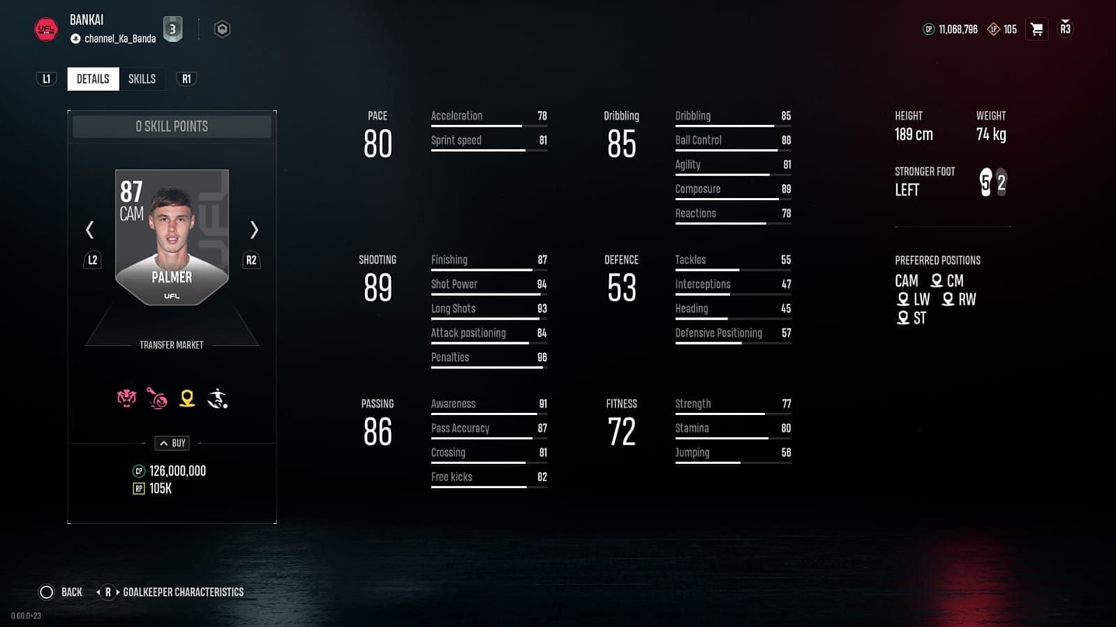 These are his stats (Image via UFL)