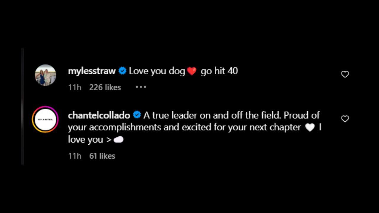 Screenshot of Chantel Collado&#039;s comment on Josh Naylor&#039;s Instagram post (Image from - Instagram.com/@jaynaylor10)